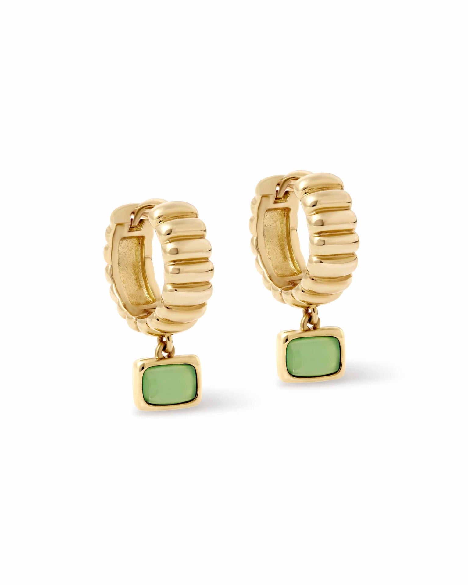 Astley Clarke Gold Aurora Ridge Green Chalcedony Drop Huggies