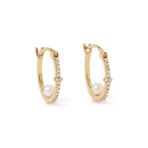 Astley Clarke Solid Gold Luna Pearl and Diamond Hoop Earrings