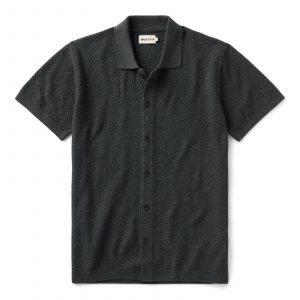 Taylorstitch The Button Down Polo in Charcoal Herringbone