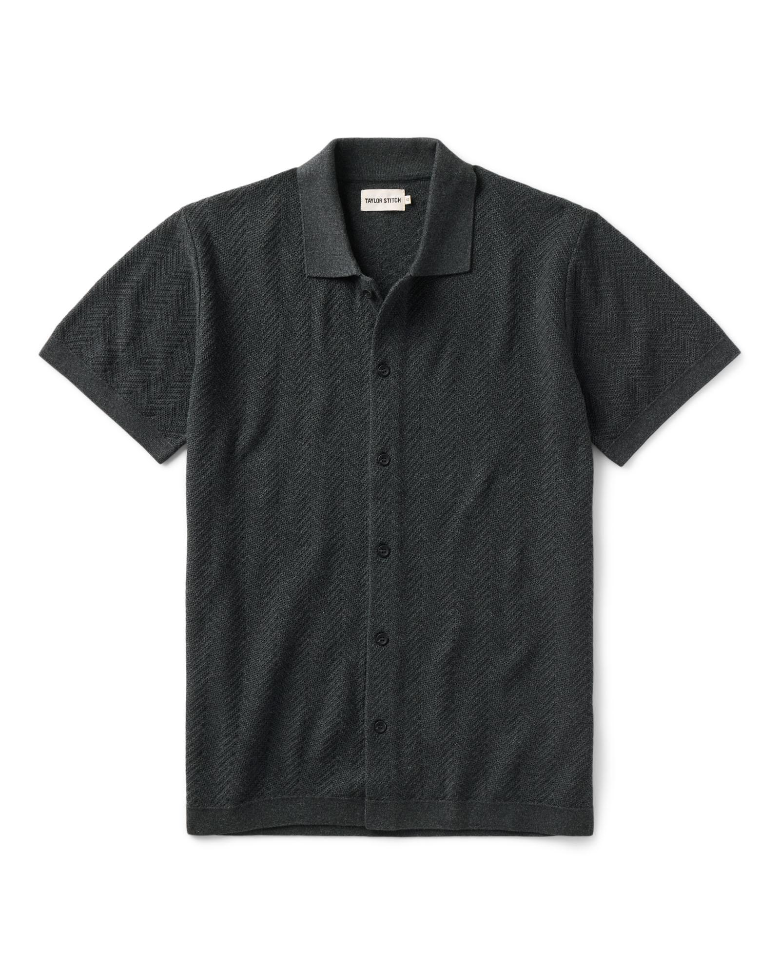 Taylorstitch The Button Down Polo in Charcoal Herringbone
