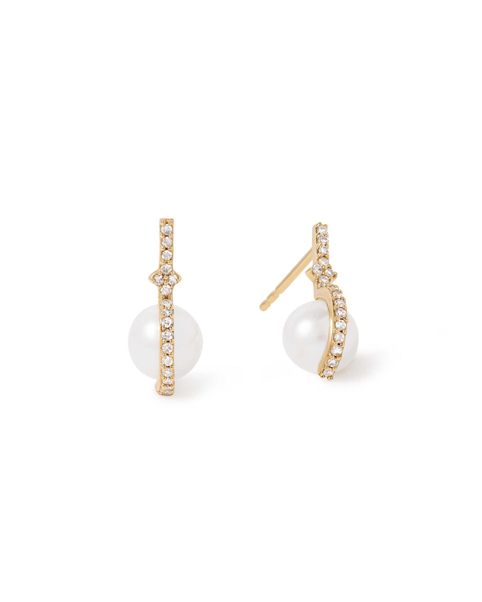 Astley Clarke Solid Gold Luna Pearl and Diamond Stud Earrings