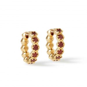 Astley Clarke Gold Deco Red Garnet Huggie Earrings