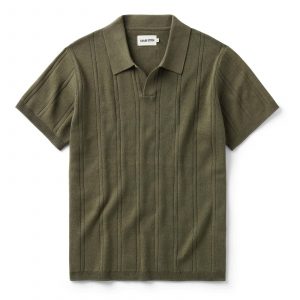 Taylorstitch The Valencia Sweater Polo in Heather Cilantro Rib