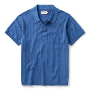 Taylorstitch The Valencia Sweater Polo in Heather Clear Blue Rib