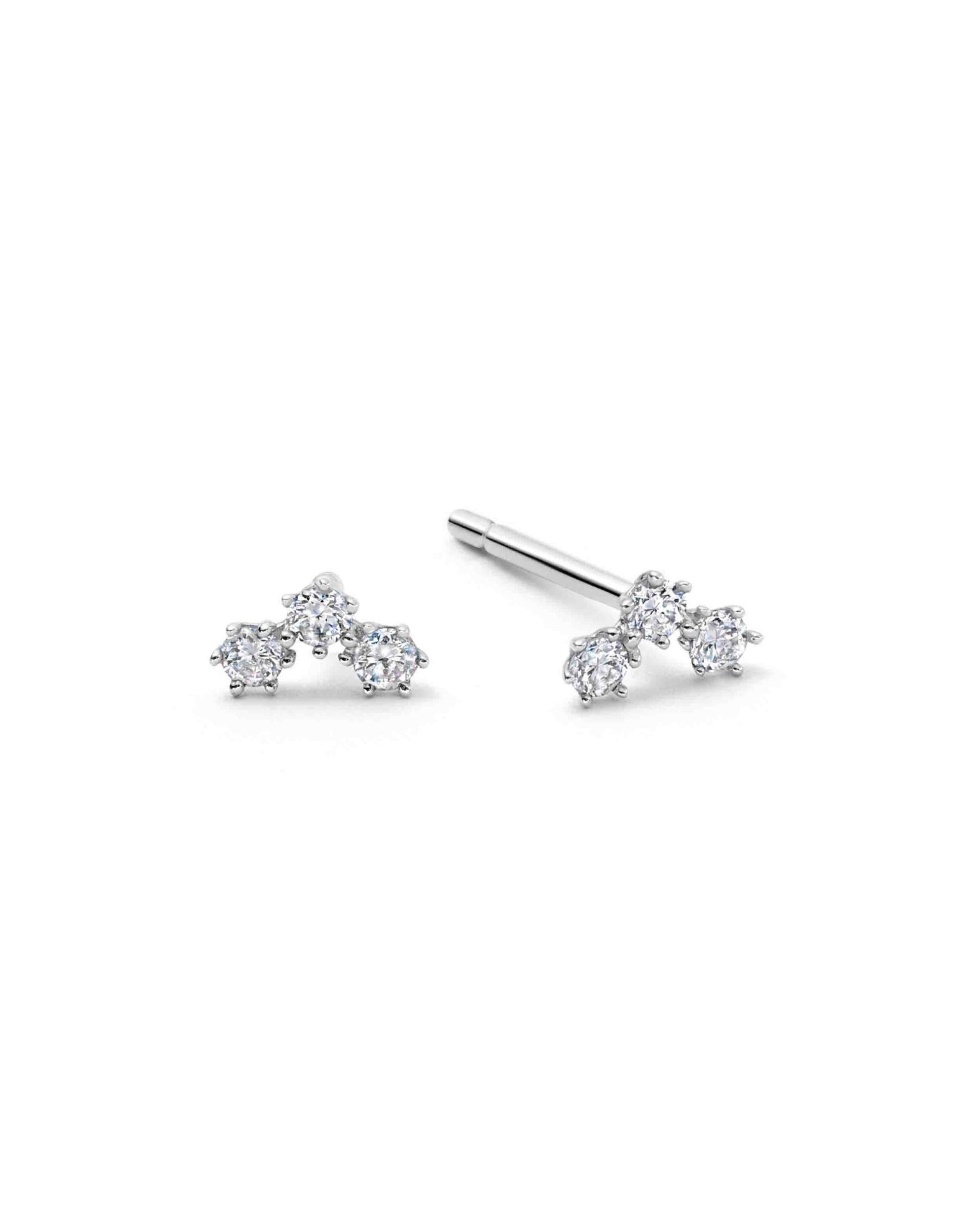 Astley Clarke Solid White Gold Triple Diamond Stud Earrings