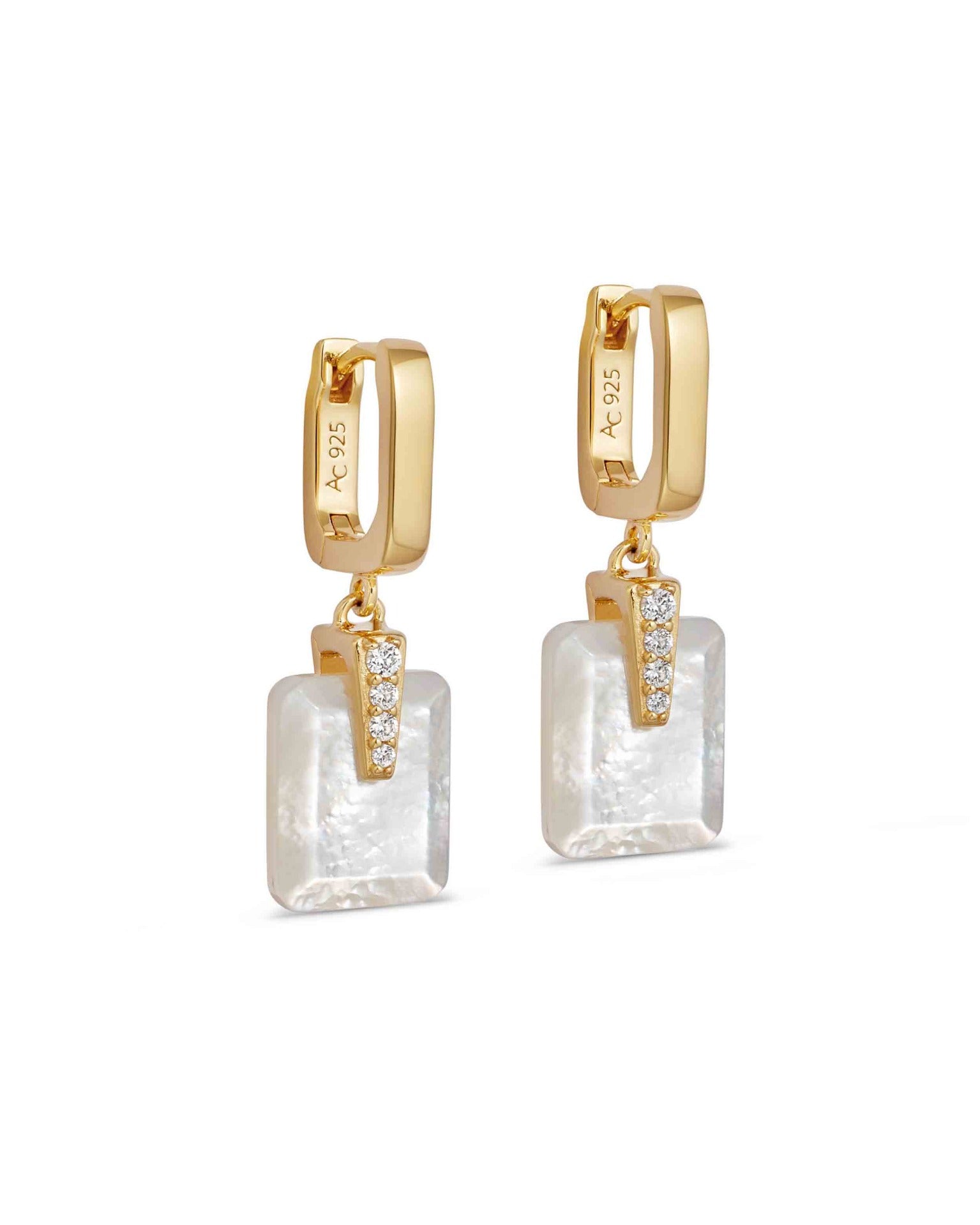 Astley Clarke Gold Deco Mother of Pearl Drop Huggies