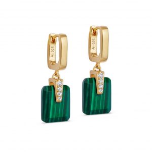 Astley Clarke Gold Deco Malachite Drop Huggies