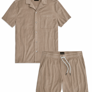 Mackweldon Terry Cloth Button Up + Shorts Set Desert Taupe