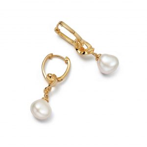 Astley Clarke Gold Floe Pearl Drop Huggie Earrings