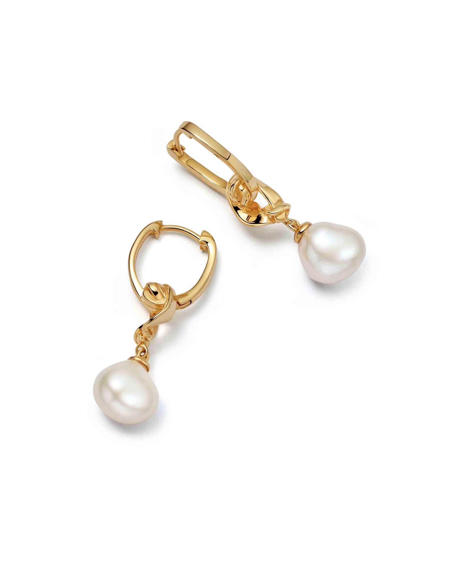 Astley Clarke Gold Floe Pearl Drop Huggie Earrings