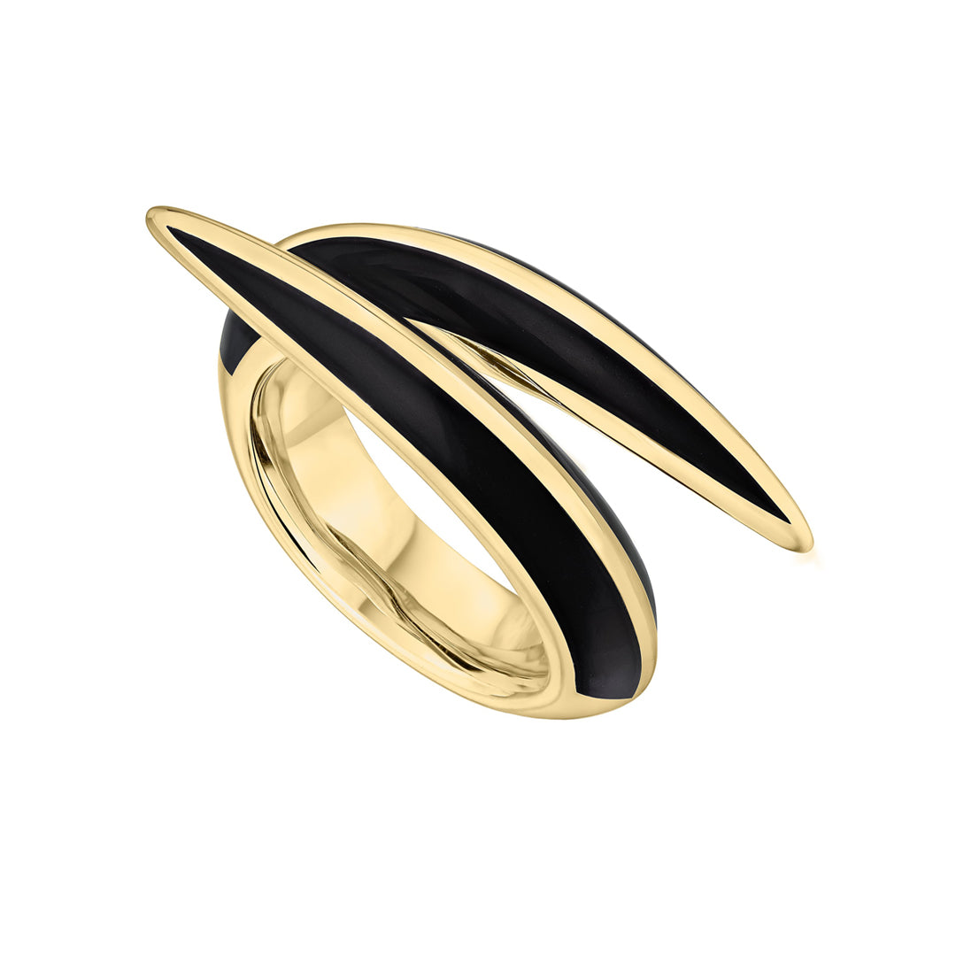 Shaun Leane Sabre Deco Crossover Ring - Yellow Gold Vermeil & Black Ceramic