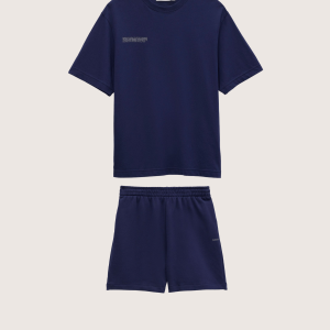 Pangaia Mens Midweight T-Shirt and Shorts Set—Ocean Navy