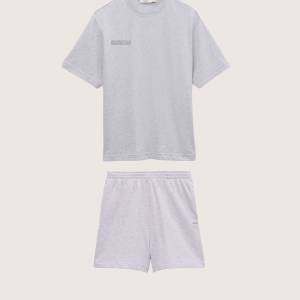 Pangaia Mens Midweight T-Shirt and Shorts Set—Grey Marl