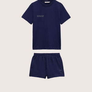 Pangaia Womens Midweight T-Shirt and Shorts Set—Ocean Navy