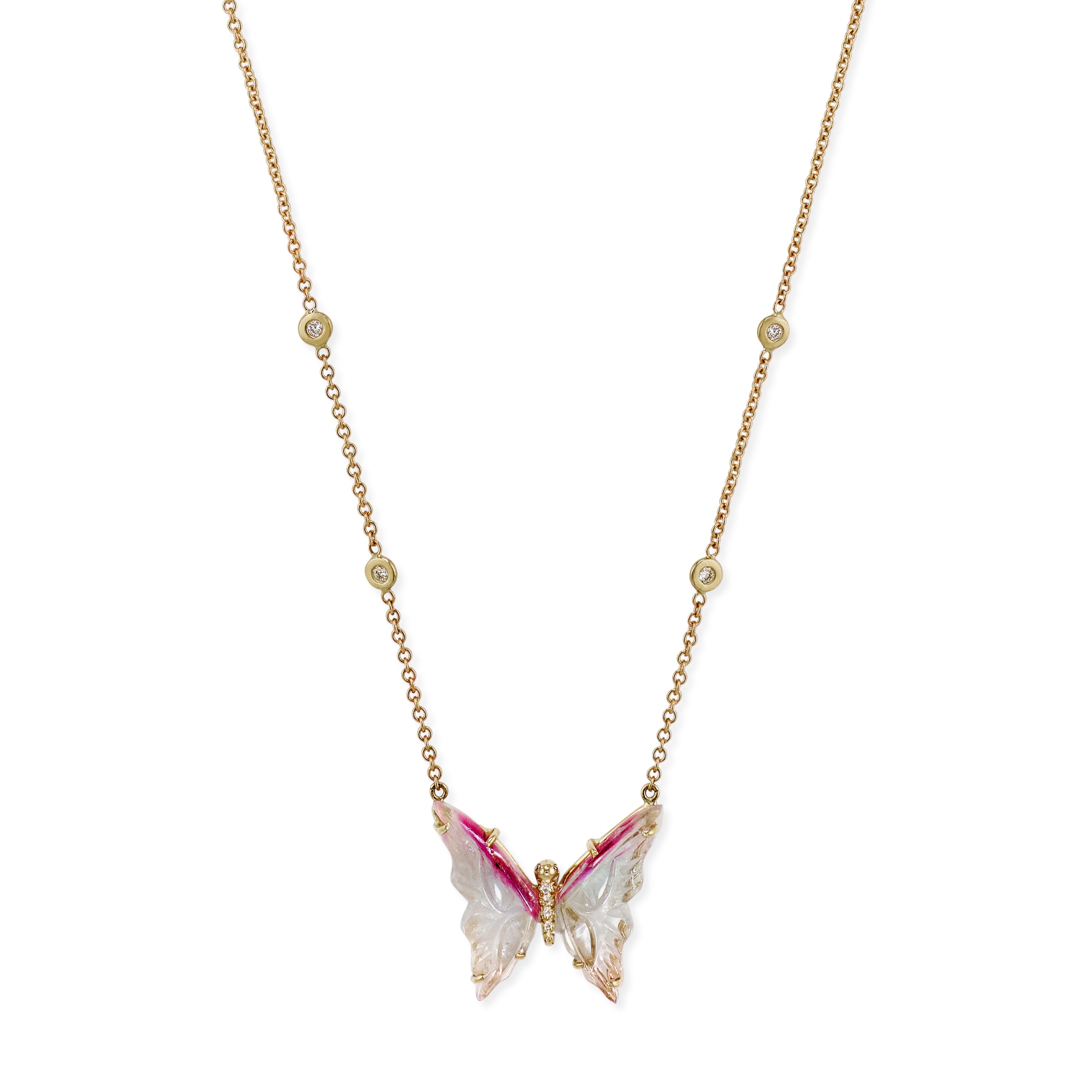 Jacquie Aiche Bi-Color Tourmaline Pave Center Butterfly Necklace