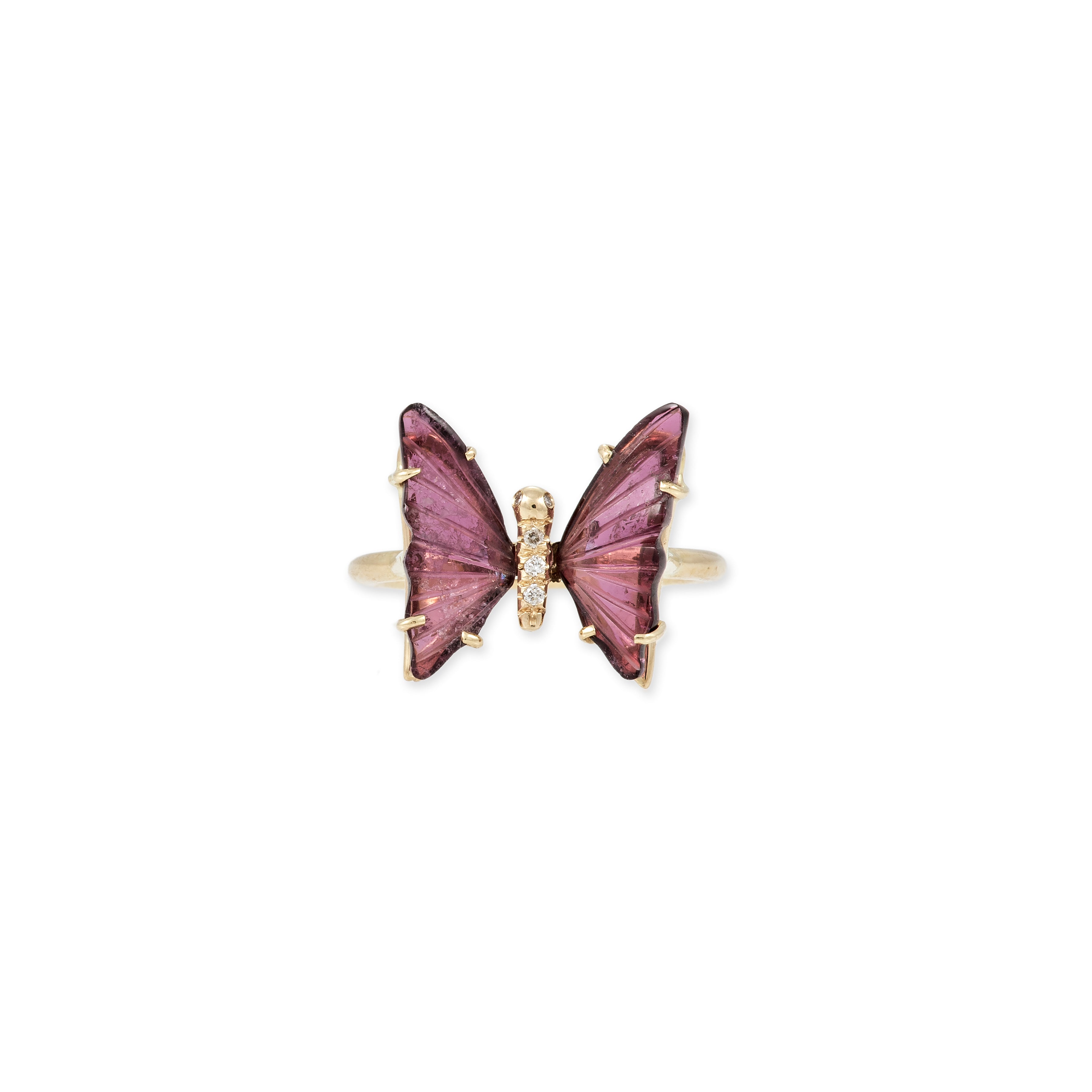 Jacquie Aiche Small Pink Tourmaline Pave Center Butterfly Ring