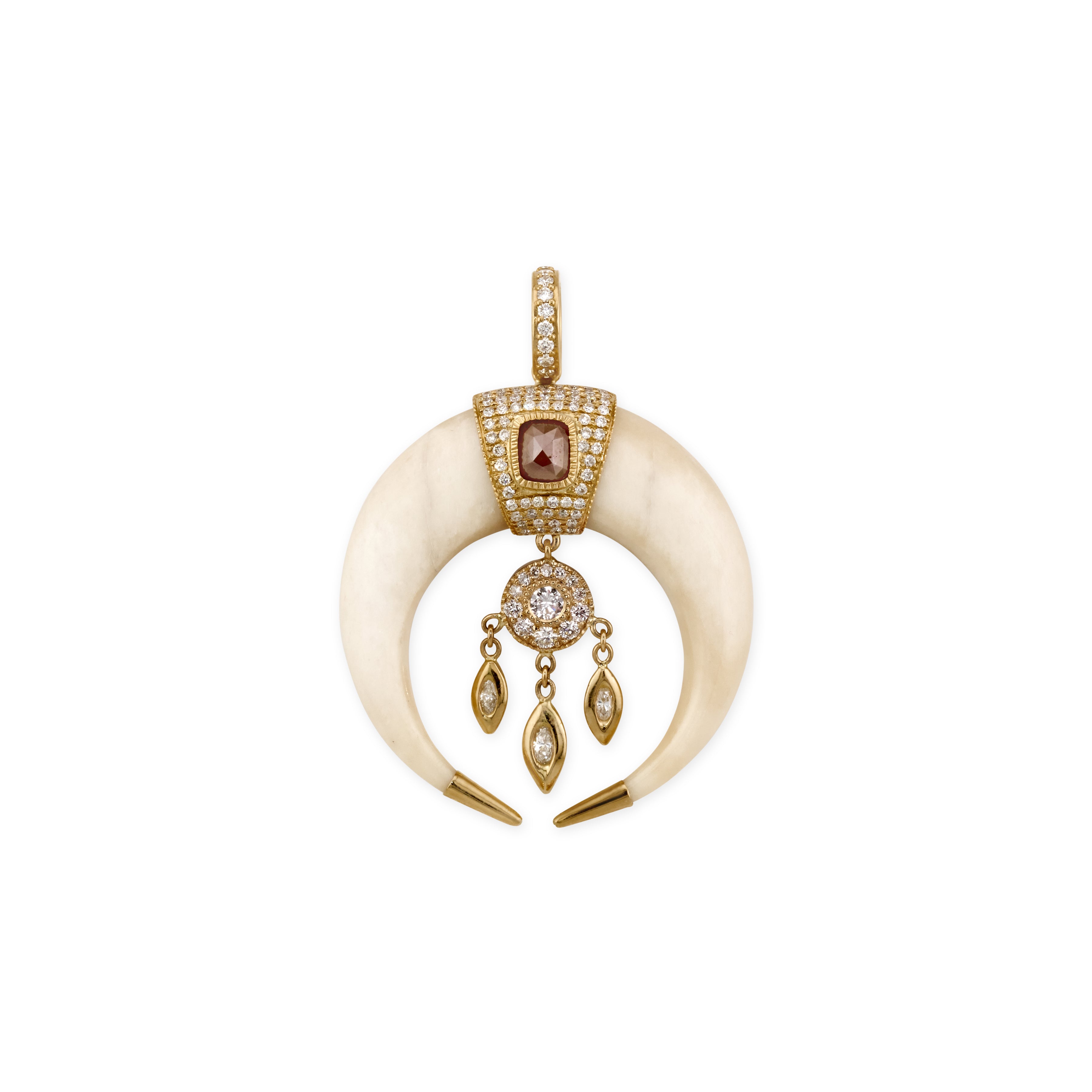 Jacquie Aiche Medium Pave Rose Cut Cap Bone Double Horn Dreamcatcher Shaker Charm