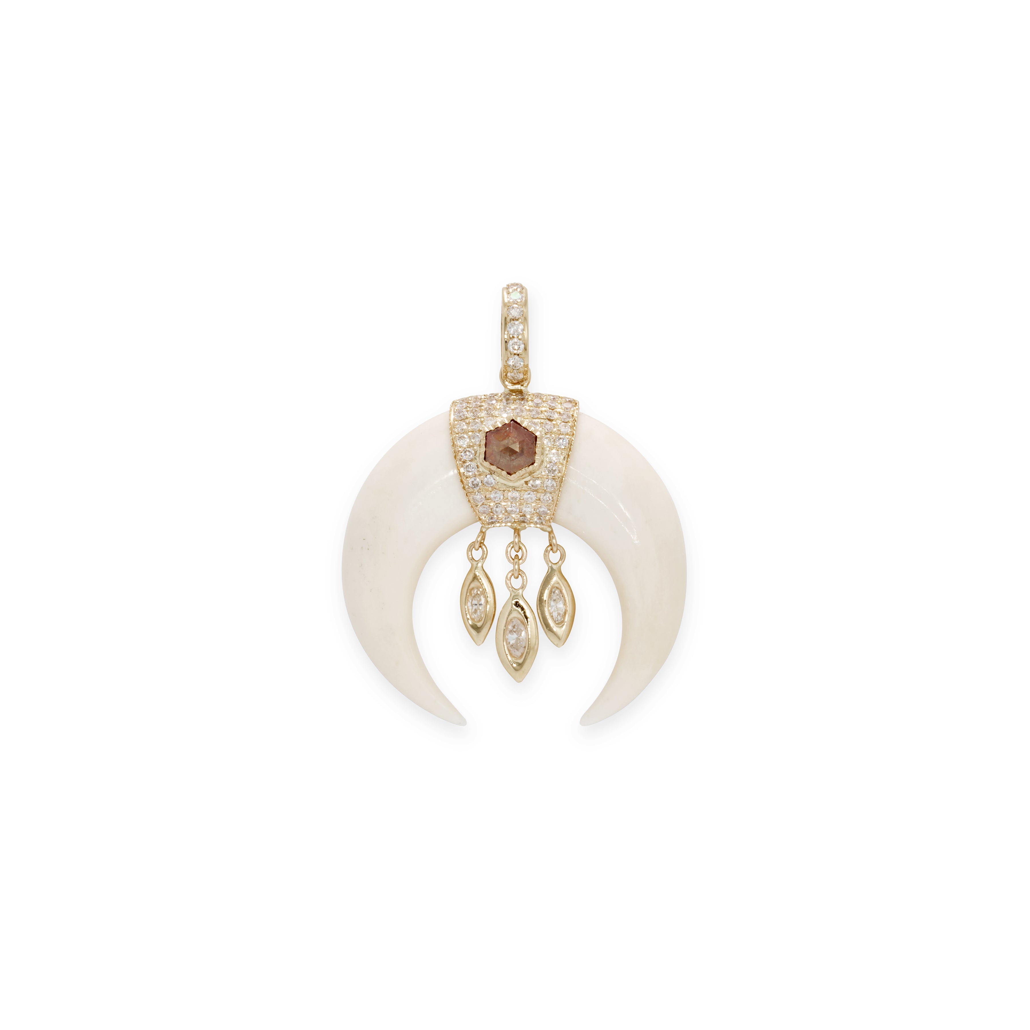 Jacquie Aiche Pave Rose Cut Cap Bone Double Horn Marquise Shaker Charm
