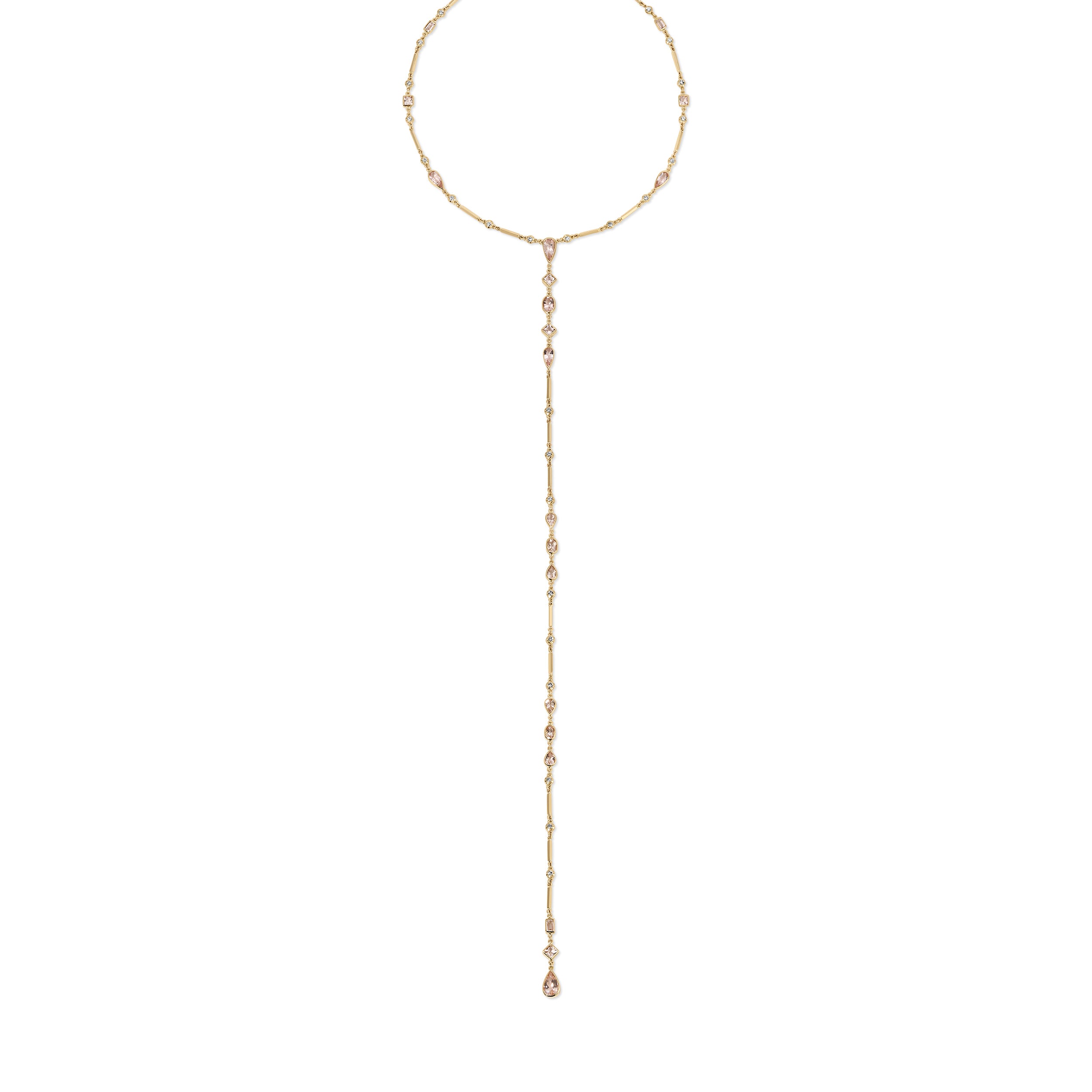Jacquie Aiche Morganite + Sophia Diamond Smooth Bar Y Necklace