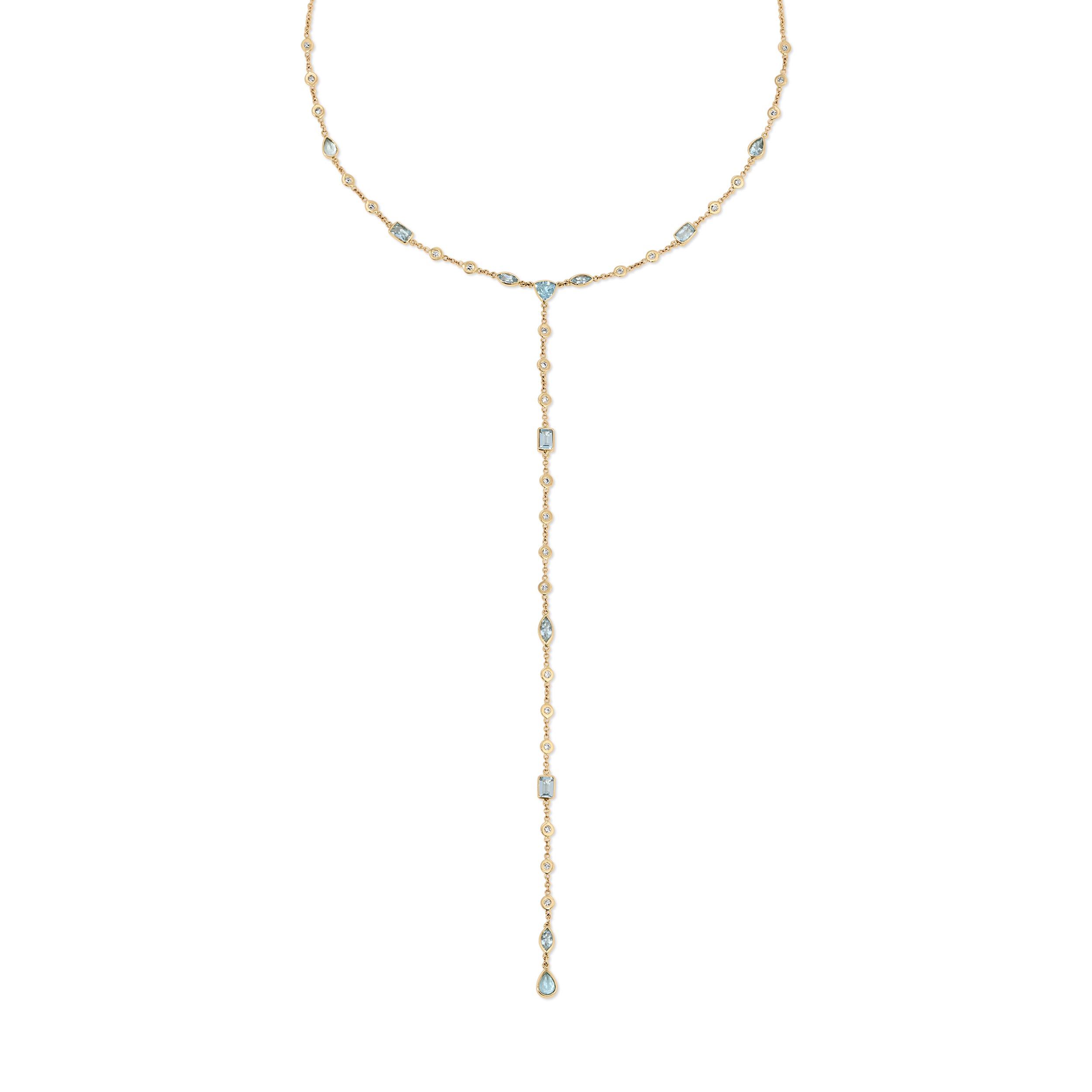 Jacquie Aiche Aquamarine + Diamond Y Necklace