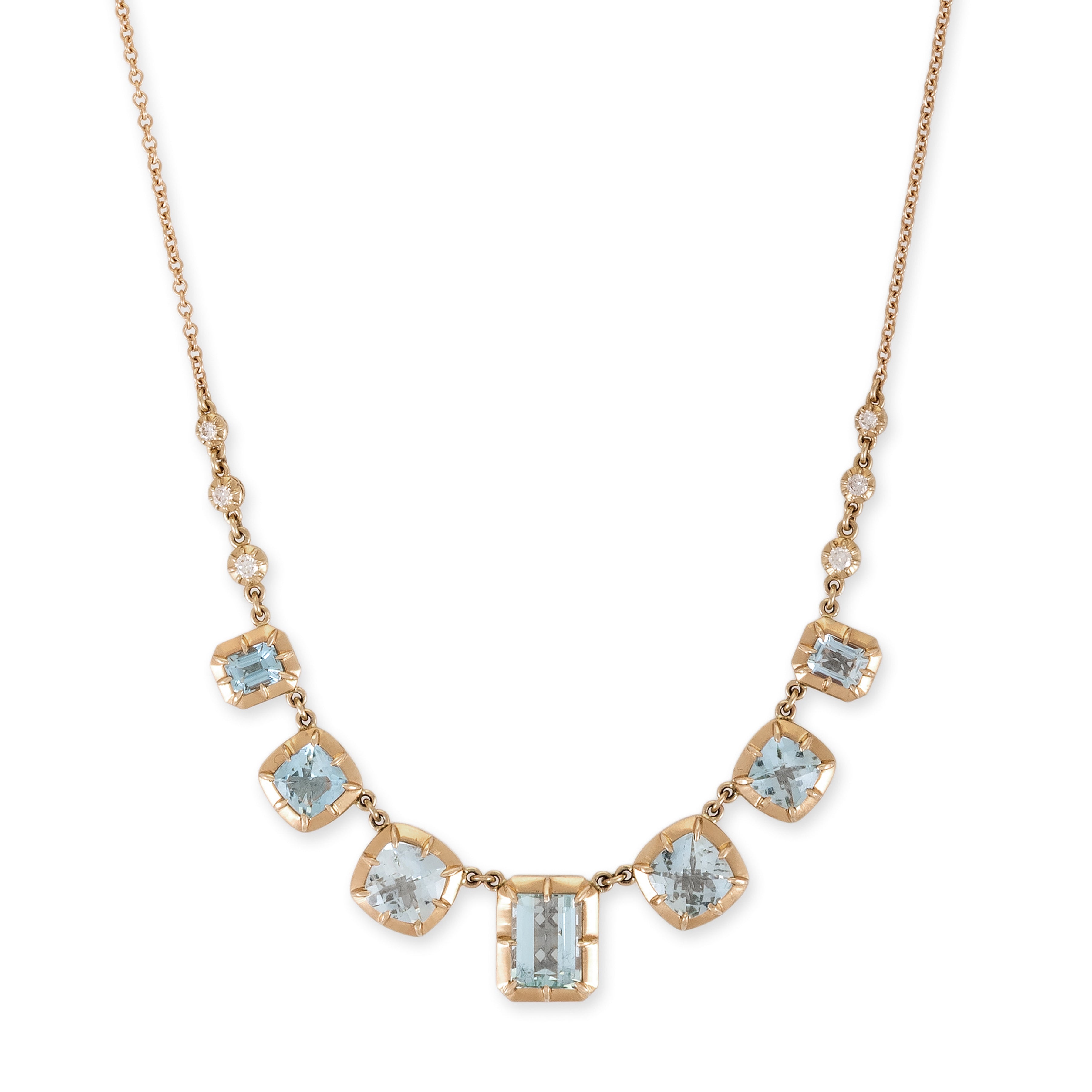 Jacquie Aiche 7 Aquamarine Vintage Bezel Diamond Necklace