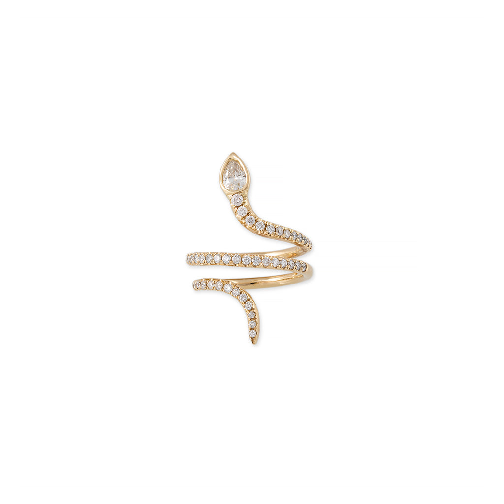 Jacquie Aiche Pave Teardrop Diamond Head Snake Coil Wrap Ring