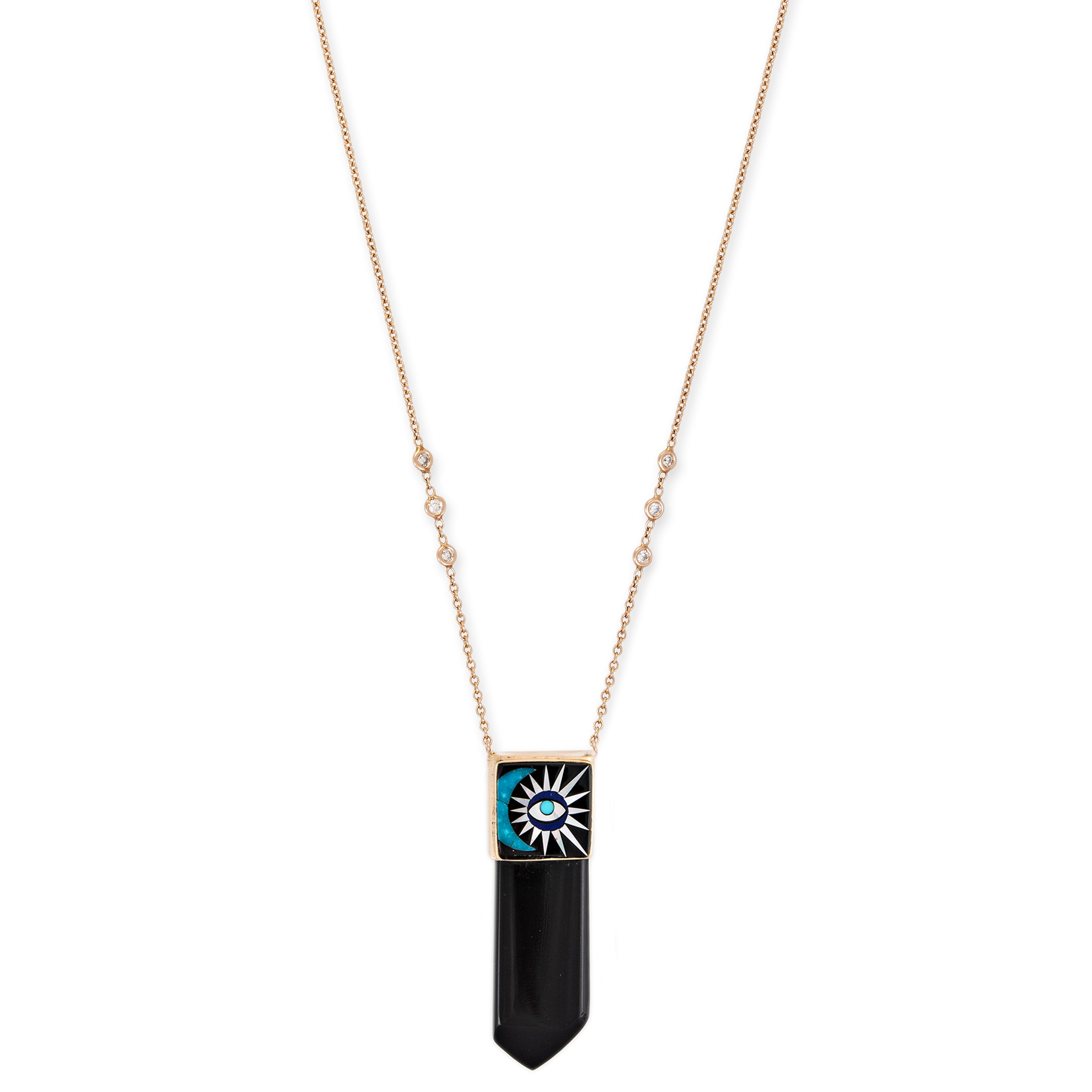 Jacquie Aiche Onyx Crystal Crescent Eye Burst Inlay Cap Necklace