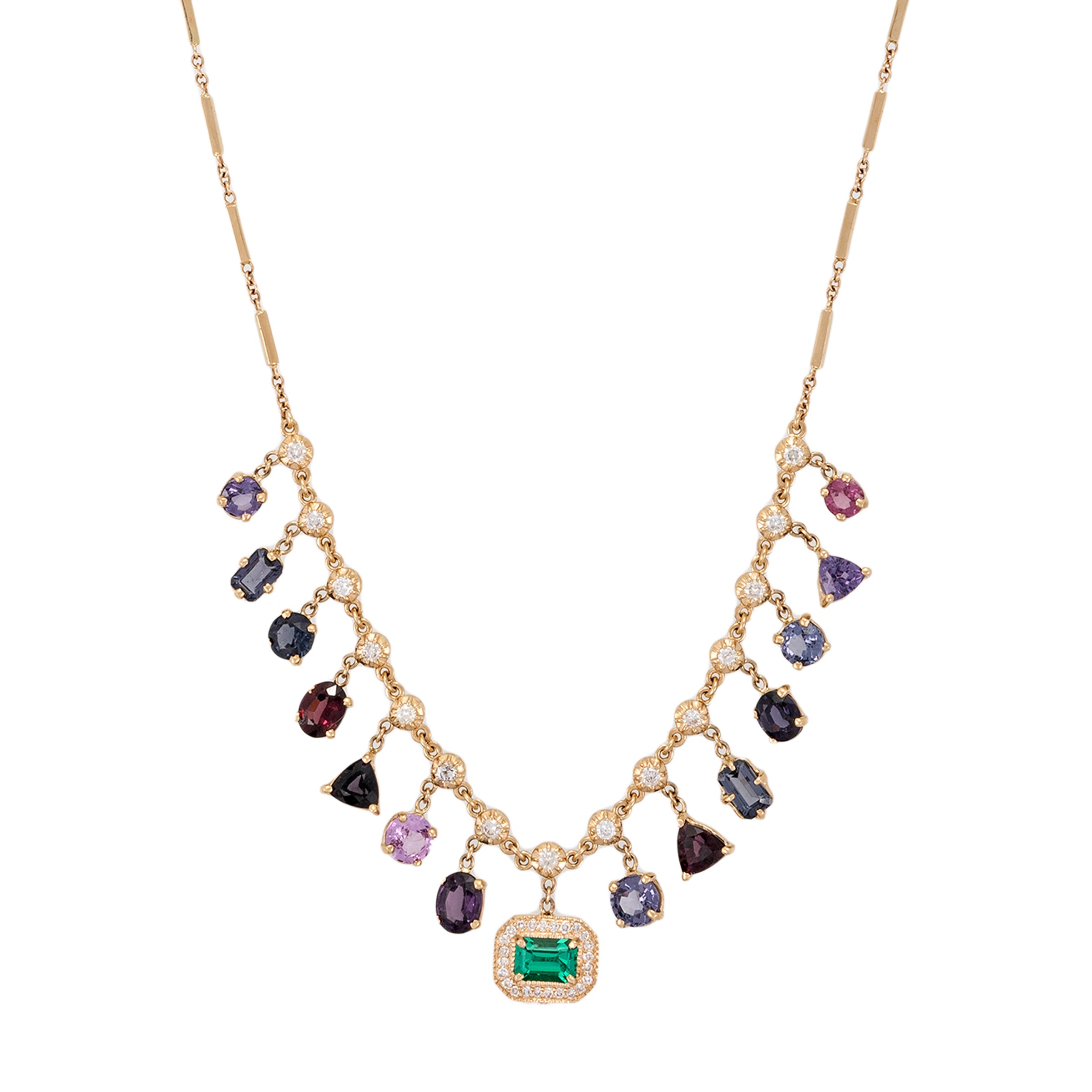 Jacquie Aiche Pave Emerald + Spinel Sophia Diamond Shaker Necklace