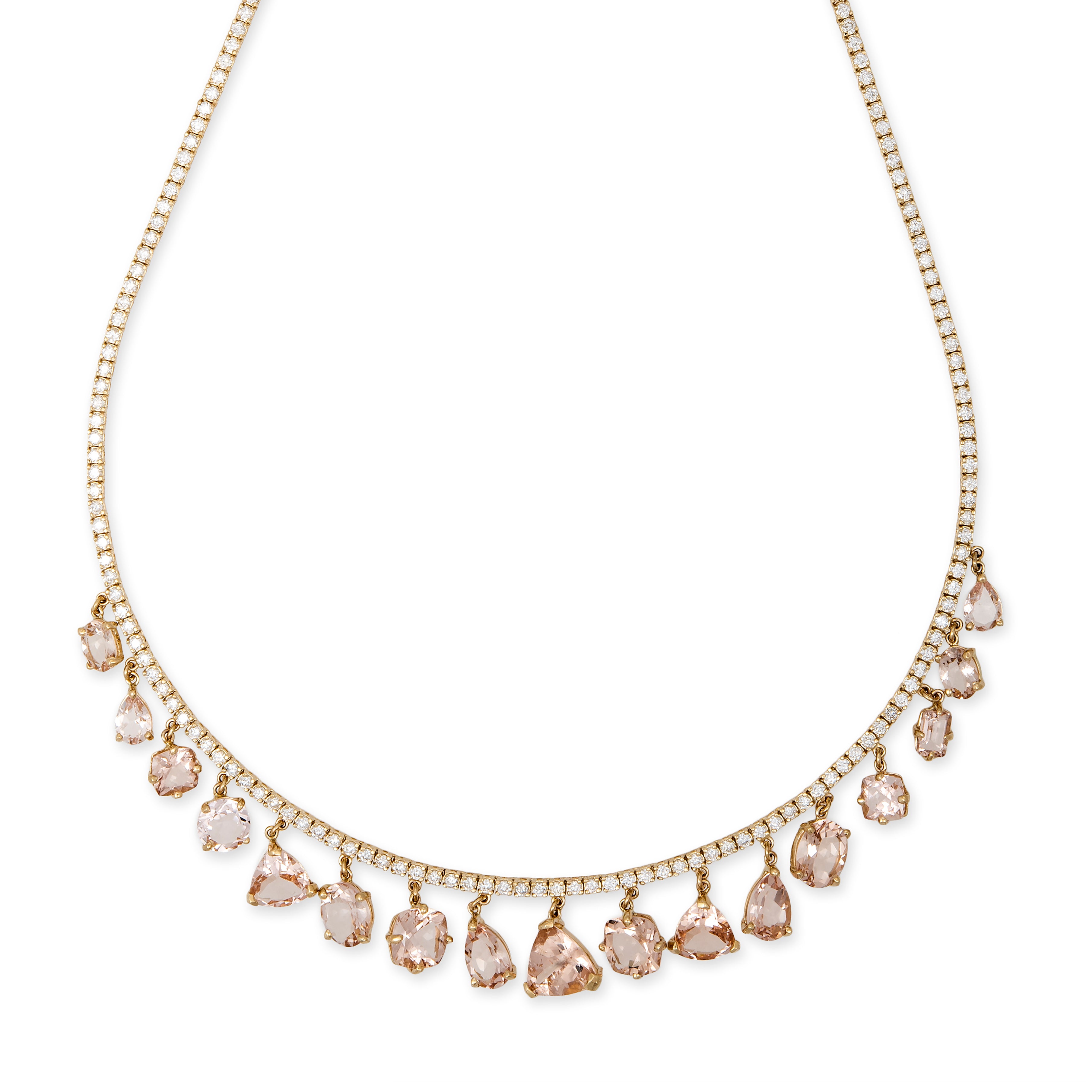 Jacquie Aiche Multi Shape Morganite + Twiggy Diamond Shaker Tennis Necklace