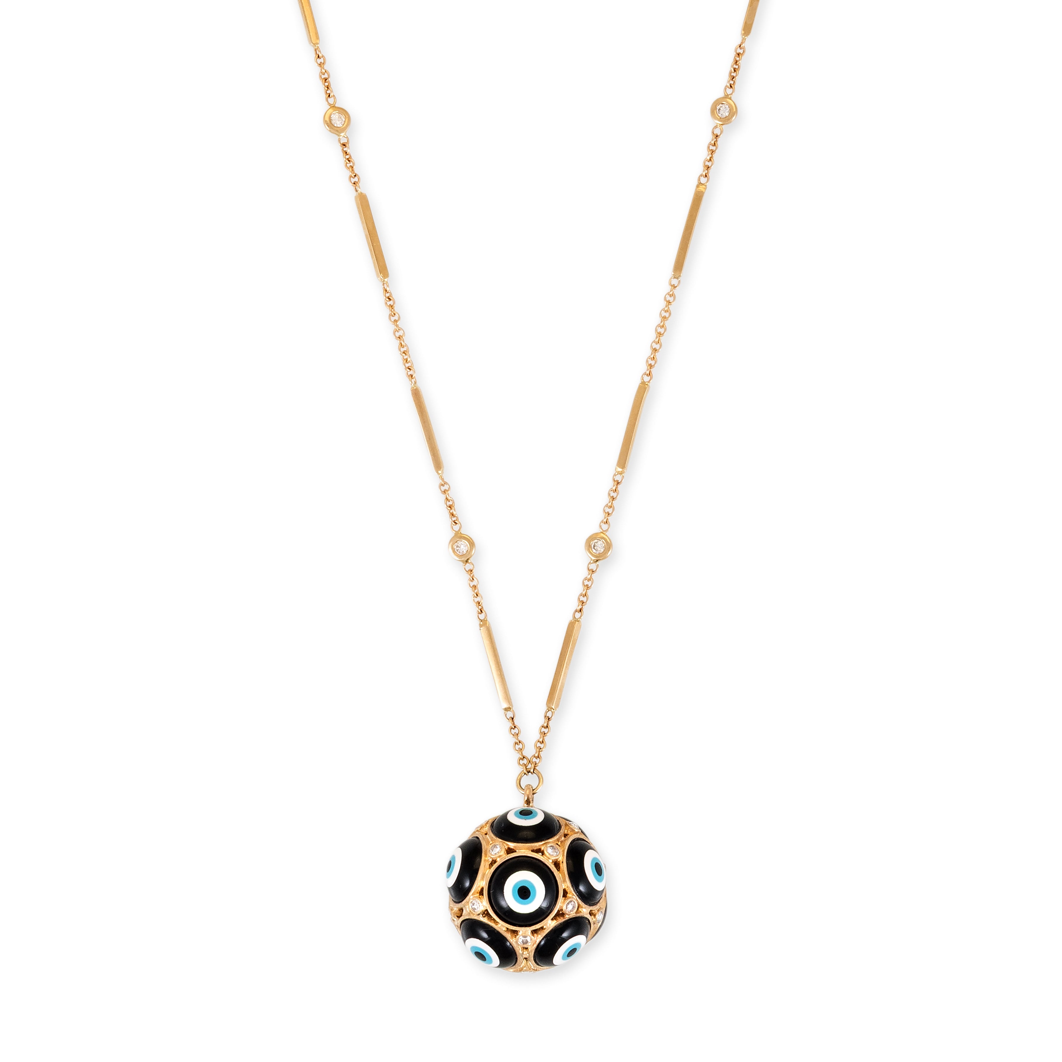 Jacquie Aiche Black Ceramic Eye + Rose Cut Diamond Sphere Charm Necklace