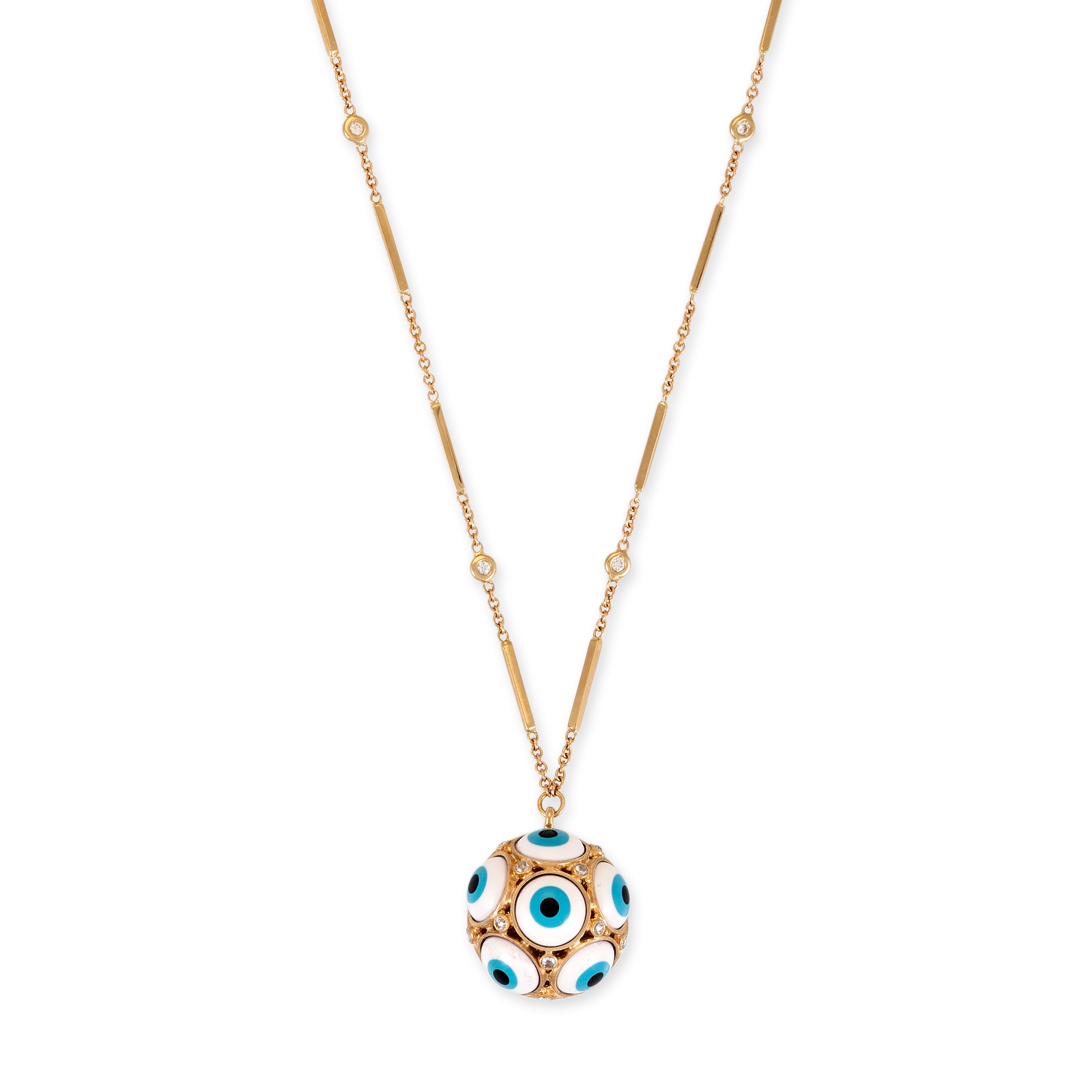 Jacquie Aiche White Ceramic Eye + Rose Cut Diamond Sphere Charm Necklace