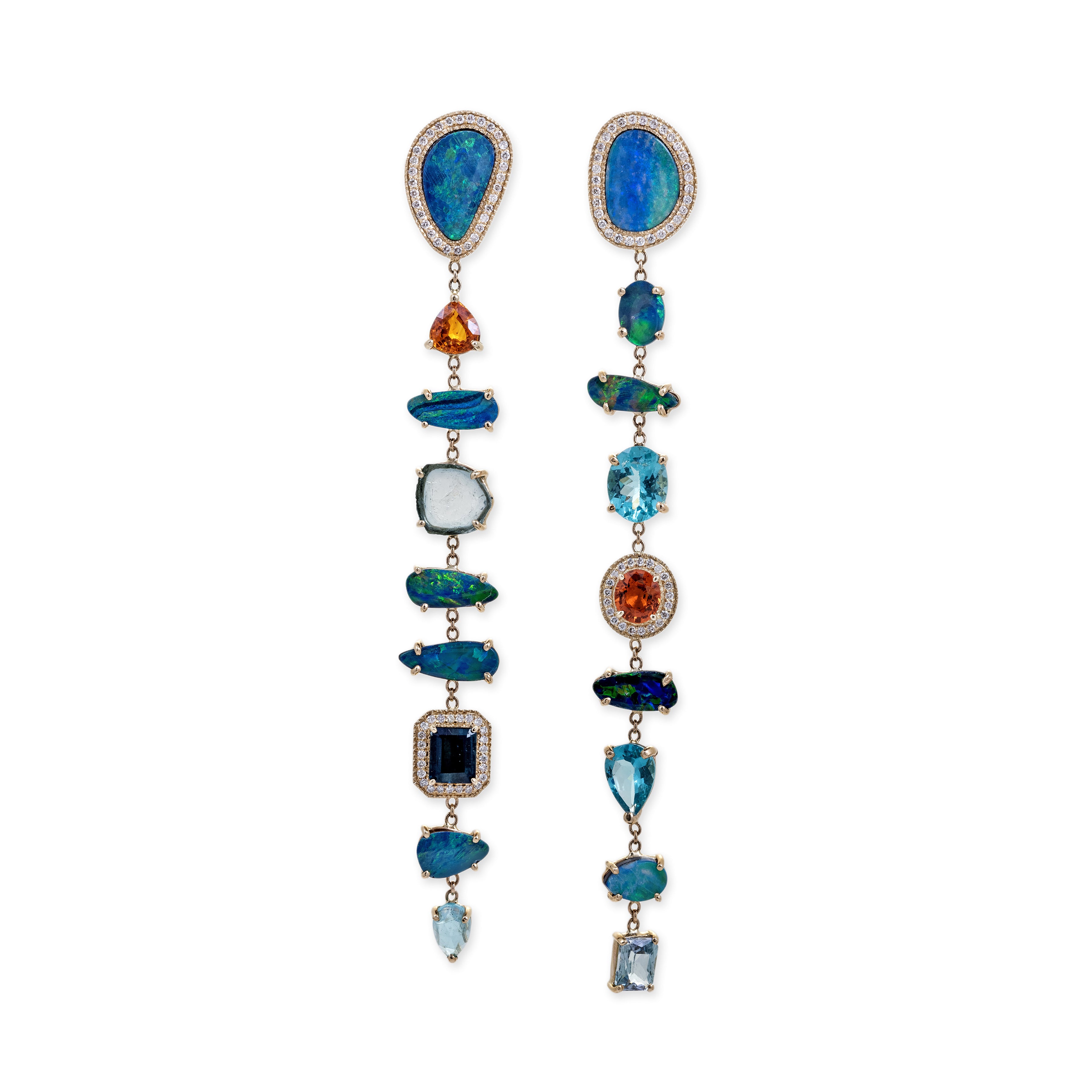 Jacquie Aiche Long Pave Multi Gemstone Drop Earrings