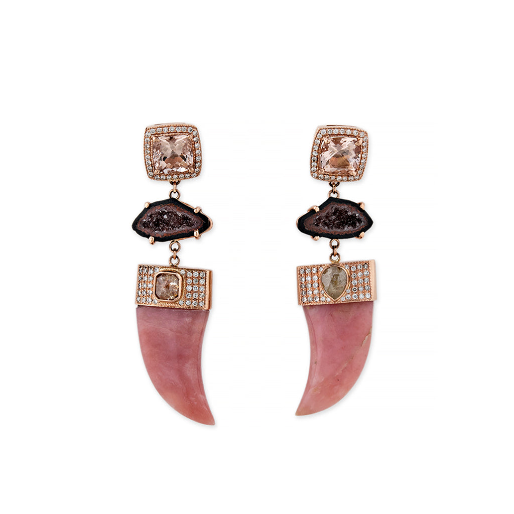 Jacquie Aiche Pave Morganite + Peruvian Opal Tusk Earrings