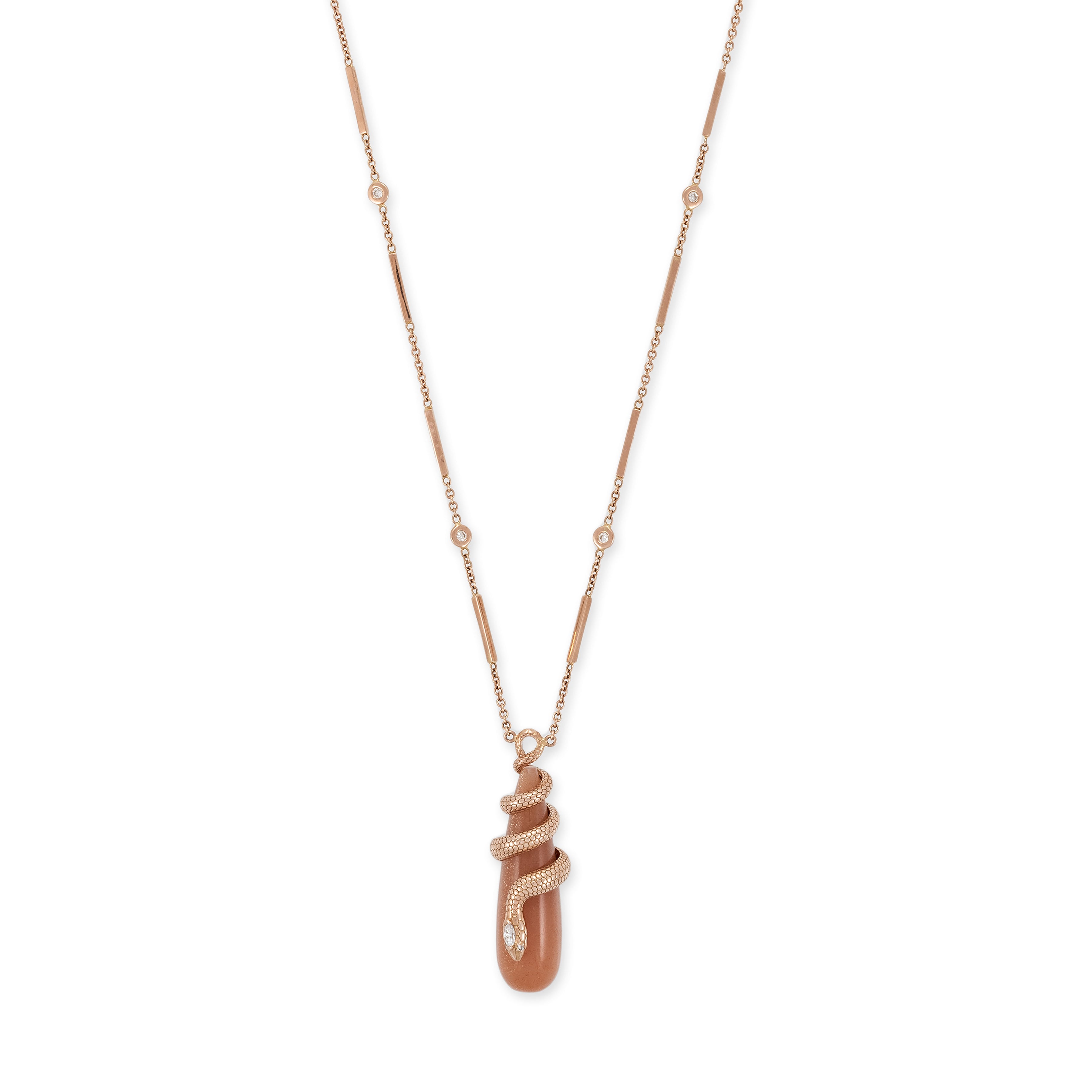 Jacquie Aiche Diamond Snake Peach Moonstone Droplet Necklace