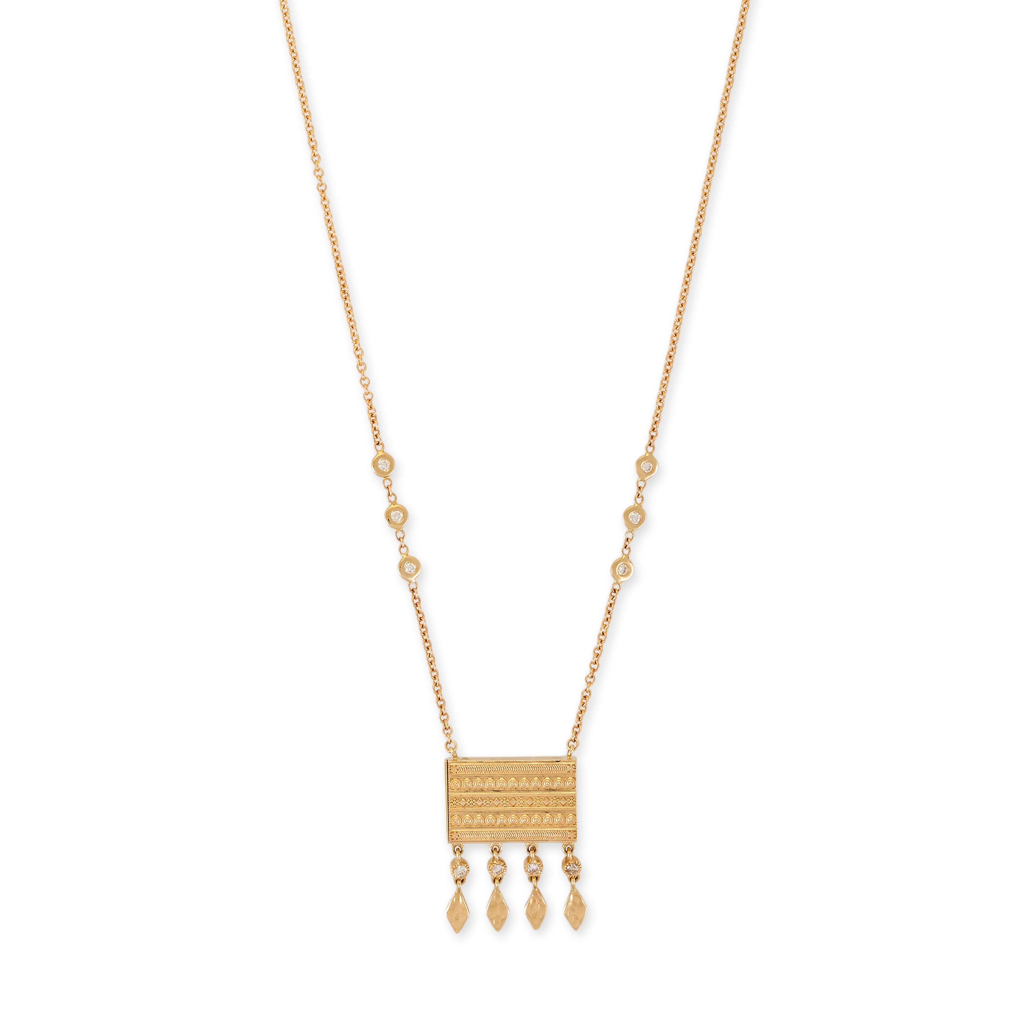 Jacquie Aiche Prayer Box + Diamond Kite Shaker Necklace