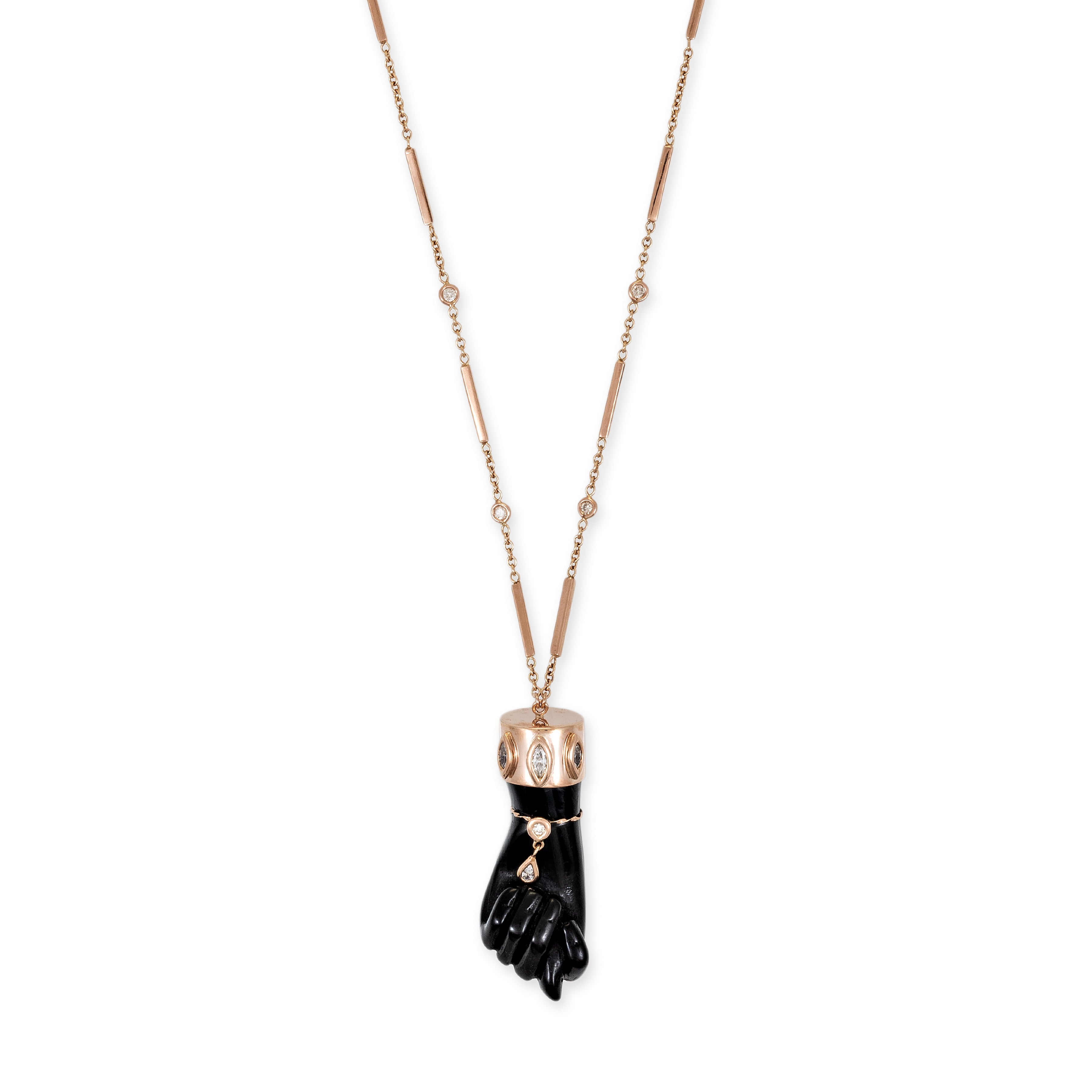 Jacquie Aiche Triple Marquise Diamond Black Horn Figa Necklace