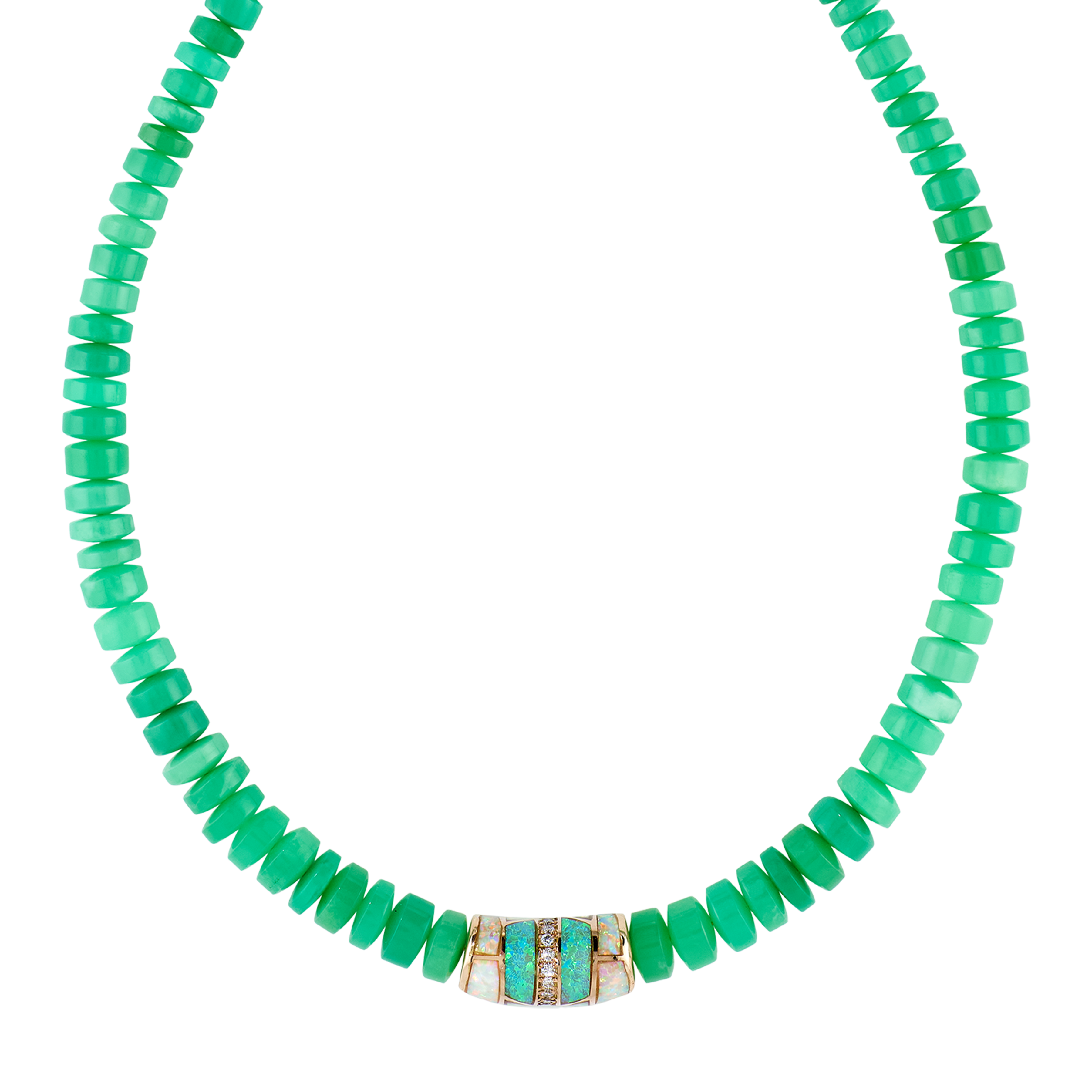 Jacquie Aiche Pave Opal Inlay Tube Bead + Chrysoprase Beaded Necklace