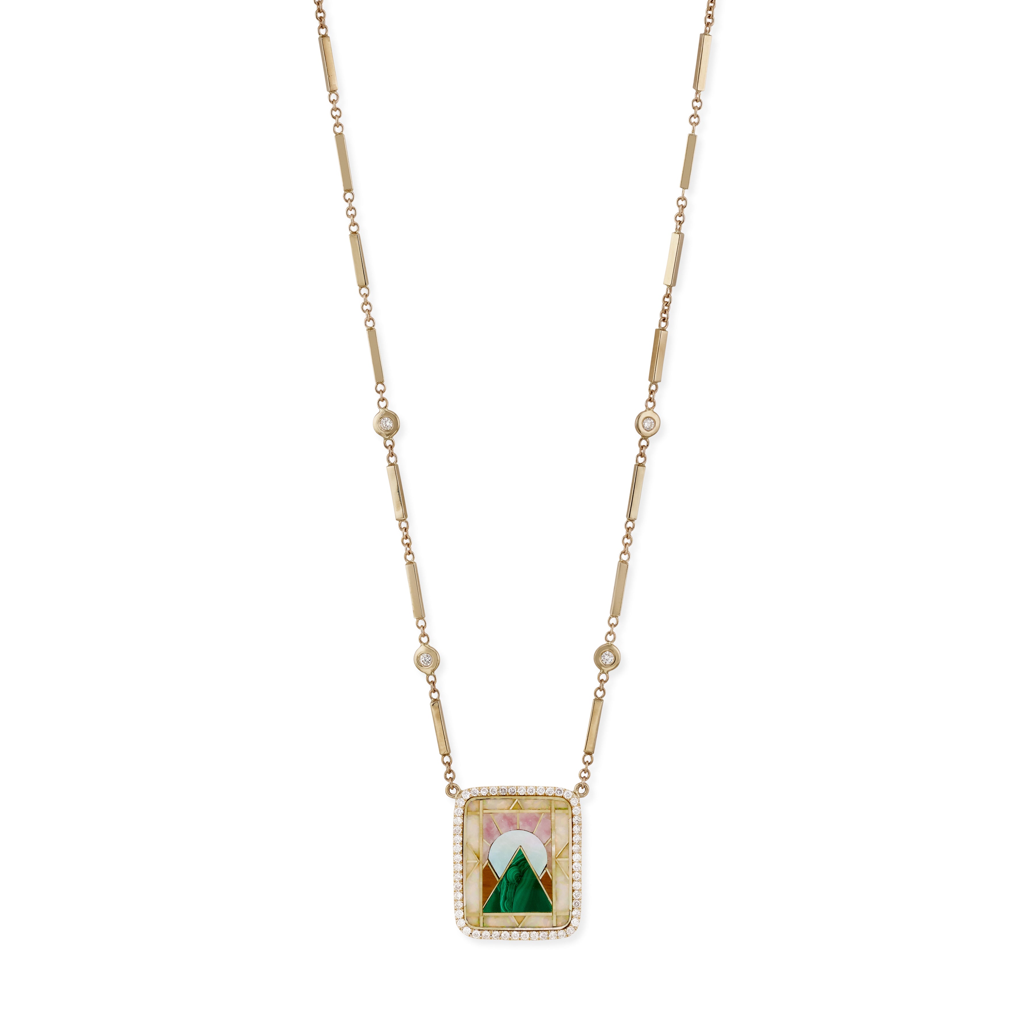 Jacquie Aiche Pave Rectangle Pyramid Scenic Gemstone Inlay Necklace