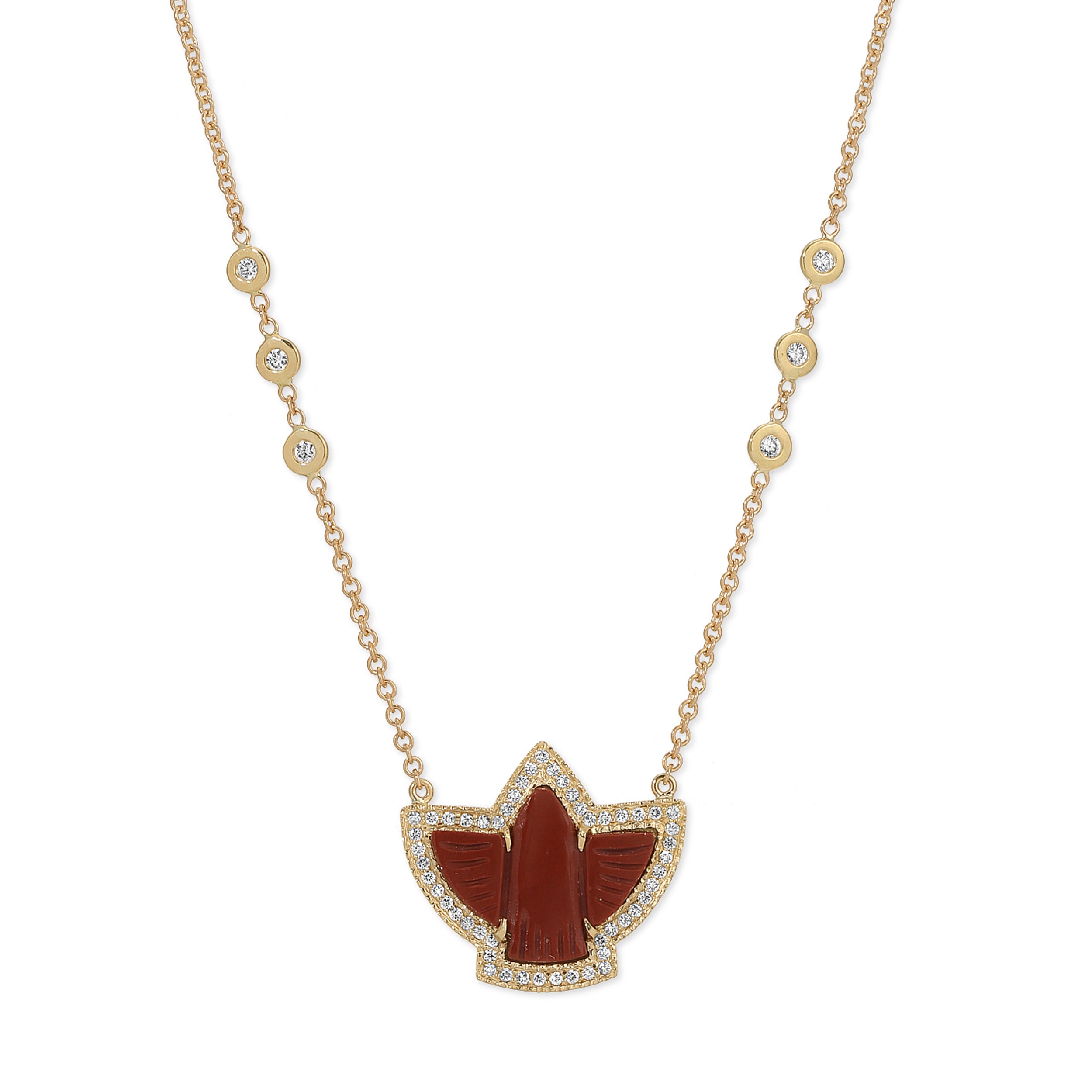 Jacquie Aiche Pave Baby Red Jasper Thunderbird Necklace