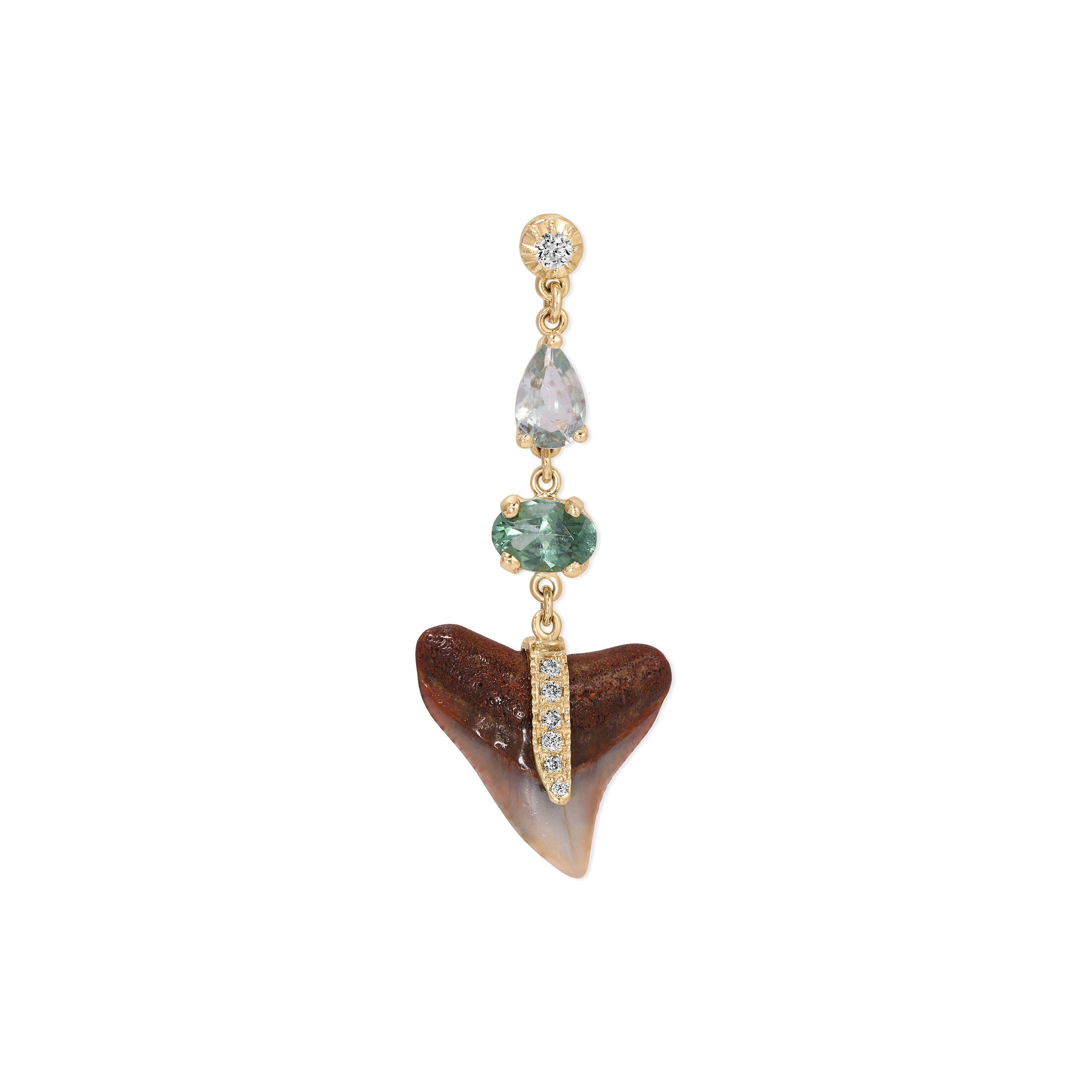 Jacquie Aiche Sophia Diamond + 2 Blue and Green Tourmaline Pave Shark Tooth Drop Stud