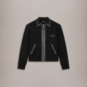 Amiri LEATHER TRIM ZIPPED BLOUSON - Black