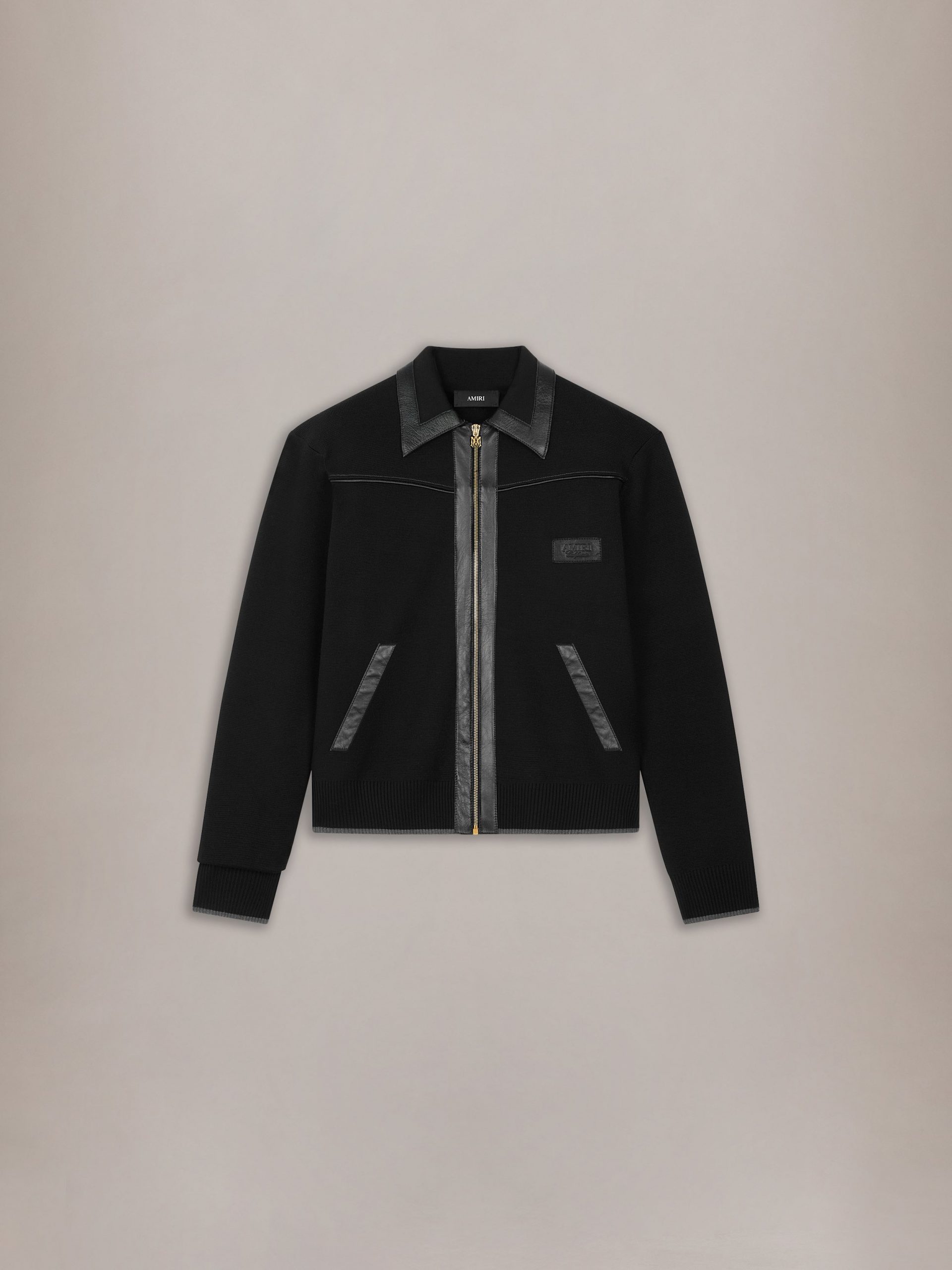 Amiri LEATHER TRIM ZIPPED BLOUSON - Black