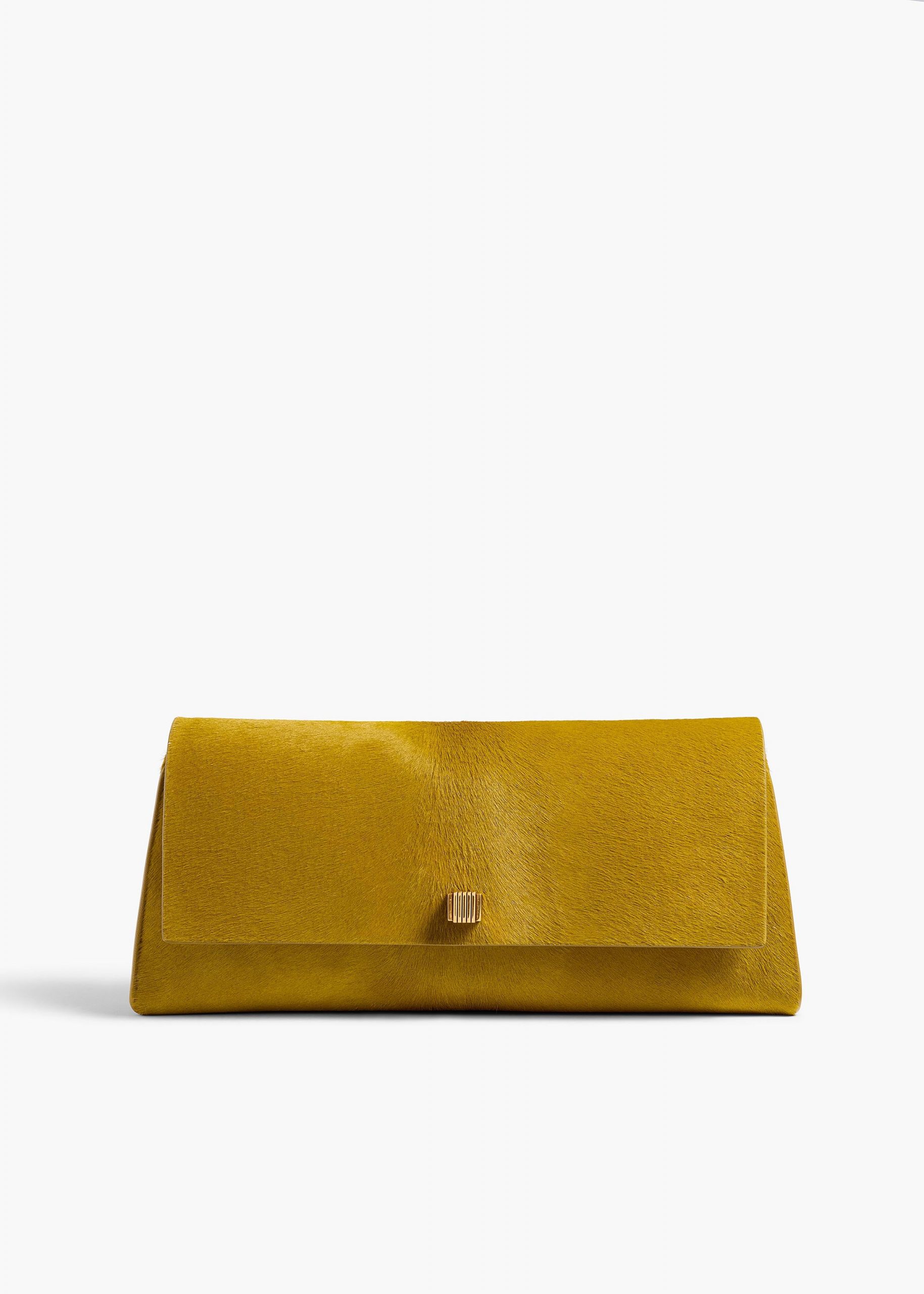 Khaite Audrey Clutch in Golden Olive Haircalf