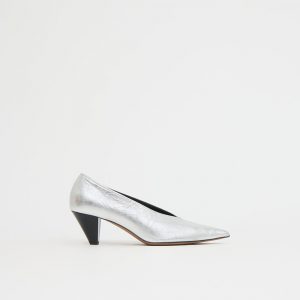 Mansurgavriel Kiki Heel - Crinkled Silver