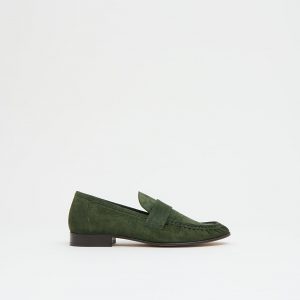 Mansurgavriel Ruched Loafer - Moss Croc Suede