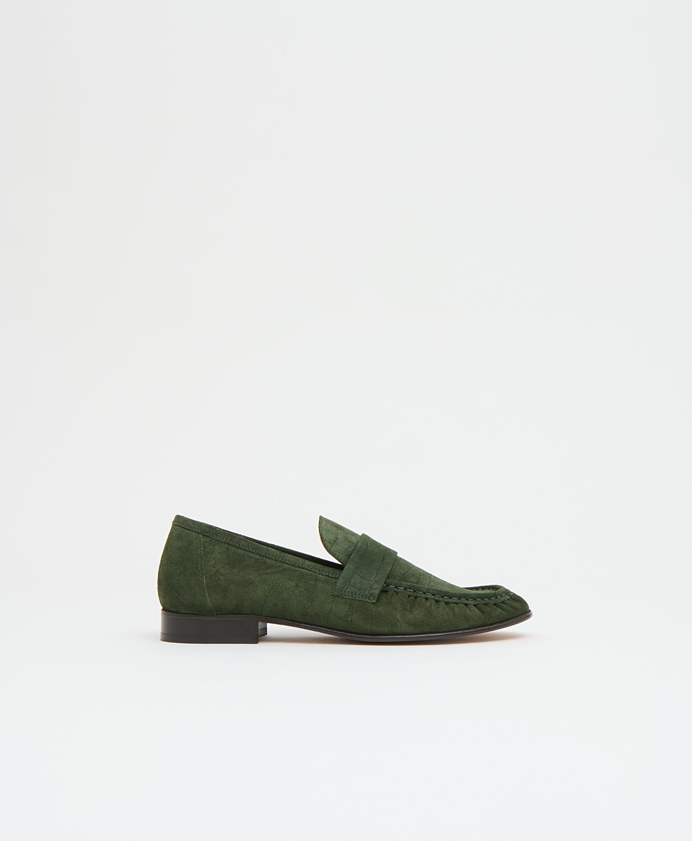 Mansurgavriel Ruched Loafer - Moss Croc Suede