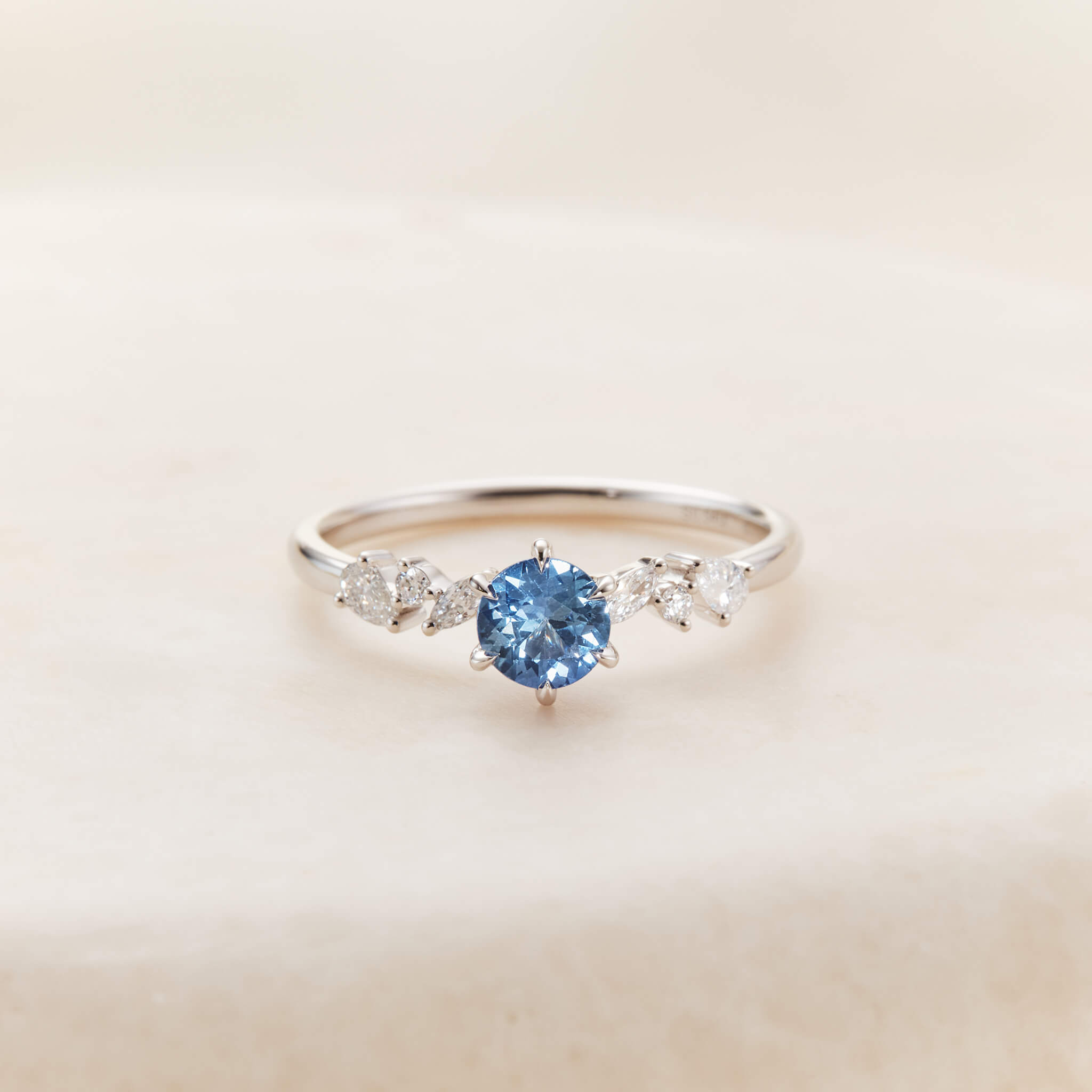 Linjer Round Sapphire and Lab Grown Diamond Cluster Ring 14k White Gold - Andromeda