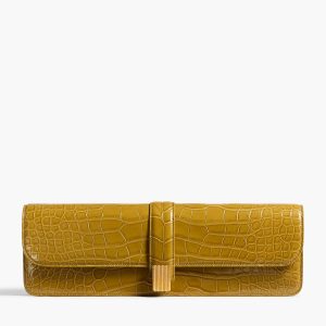 Khaite Blake Long Clutch in Golden Olive Alligator