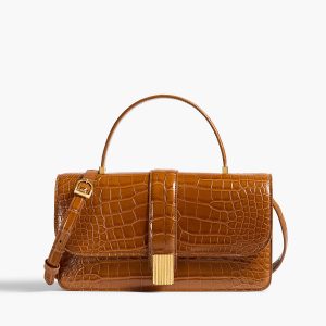 Khaite Blake Top Handle Bag in Dark Honey Alligator