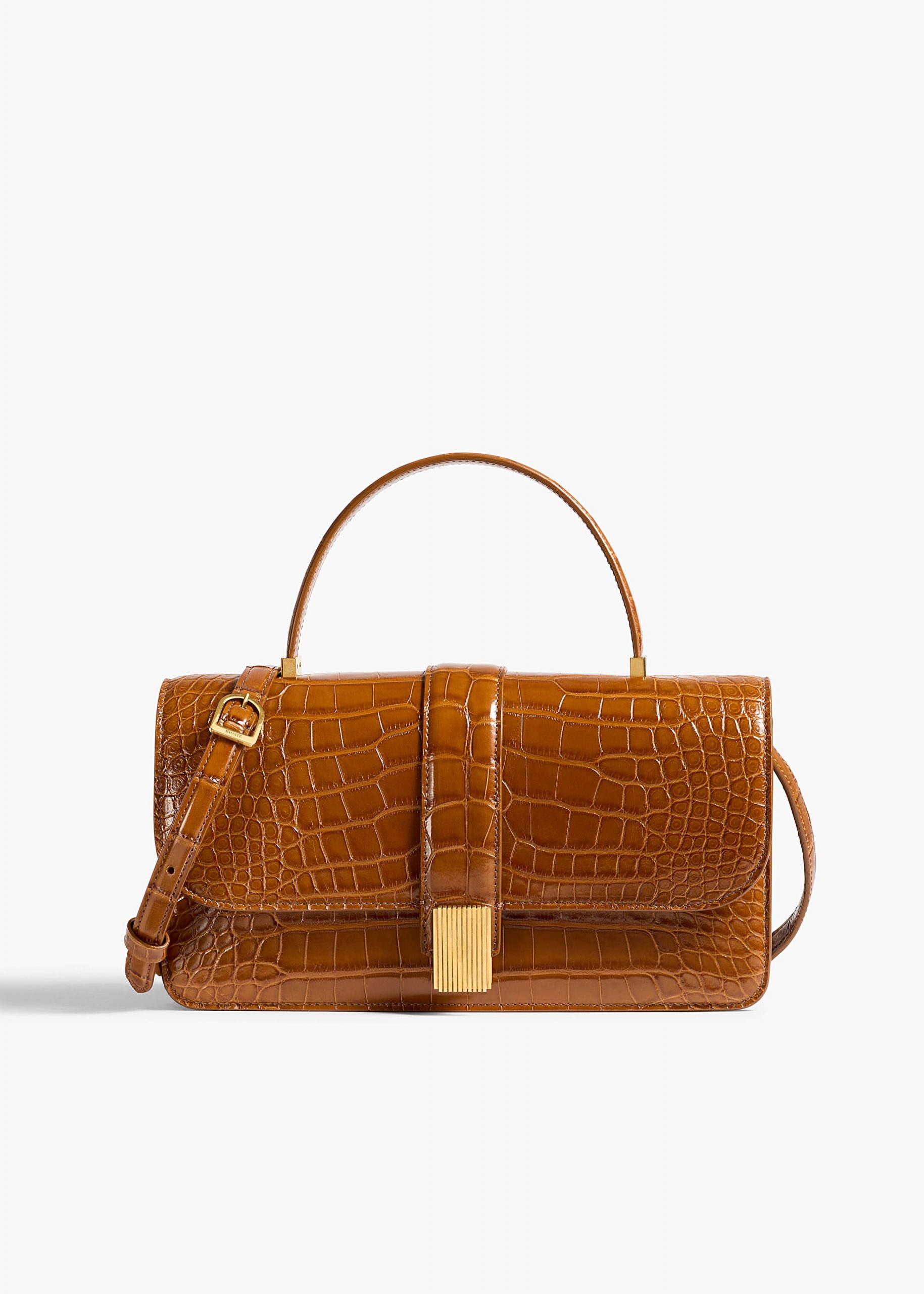Khaite Blake Top Handle Bag in Dark Honey Alligator
